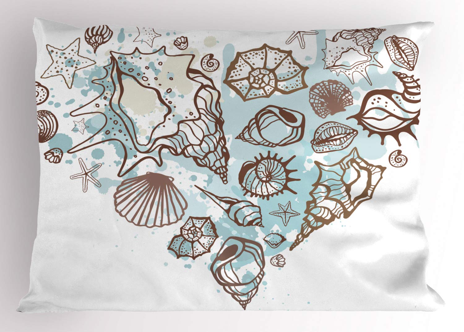 Ambesonne Nautical Pillow Sham, Hand Drawn Seashells Scallop Starfish Whelk Ocean Underwater Life Theme, Decorative Standard King Size Printed Pillowcase, 36