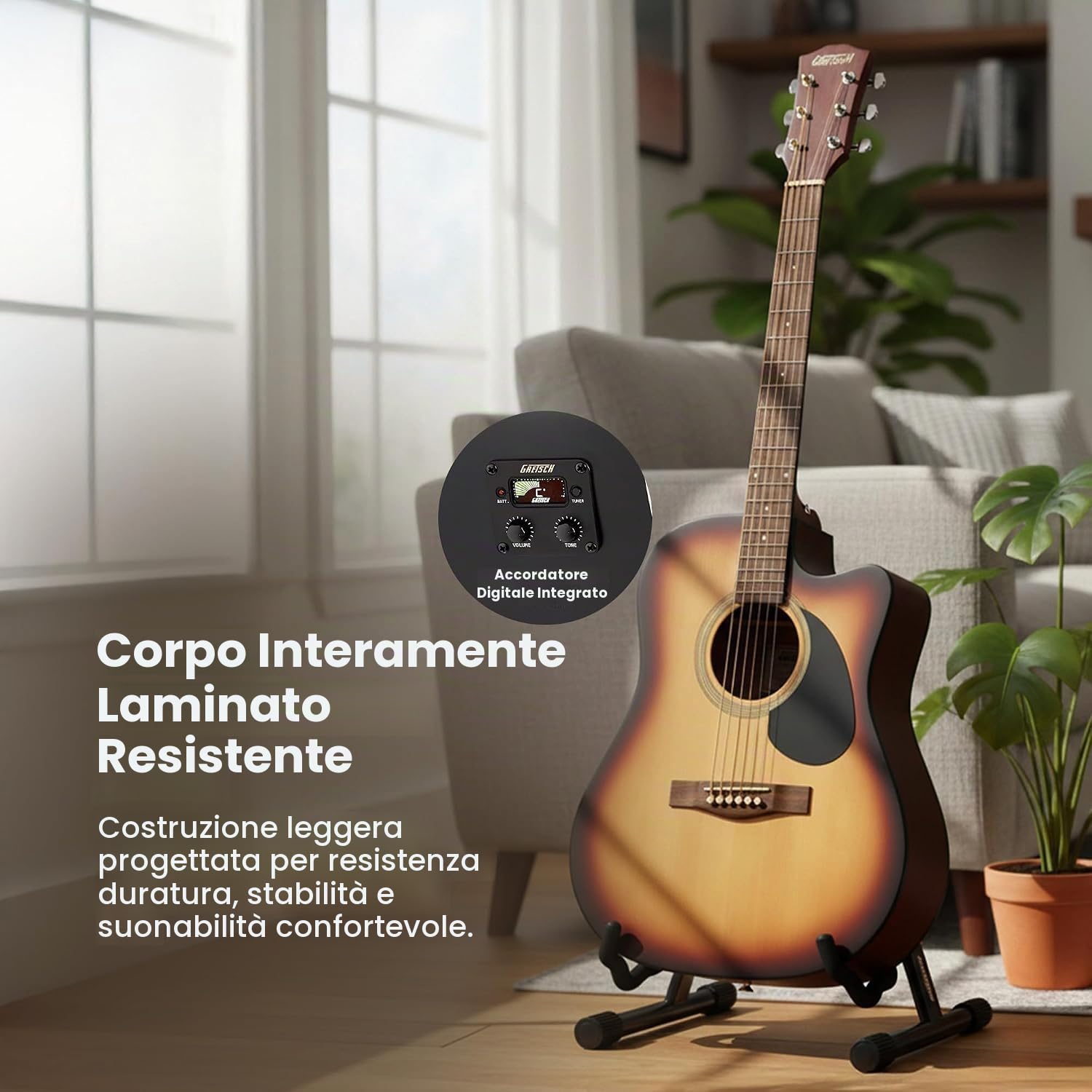 Gretsch Prelude™ D100CE Dreadnought Elettroacustico, Sunburst. Chitarra ideale per principianti