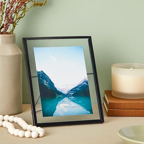 Miniatura 2 de Juvale Marcos de fotos de vidrio flotante para boda, paquete de 8, negro, 6.9 x 8.9 pulgadas, para fotos de 5 x 7 pulgadas, marcos de fotos