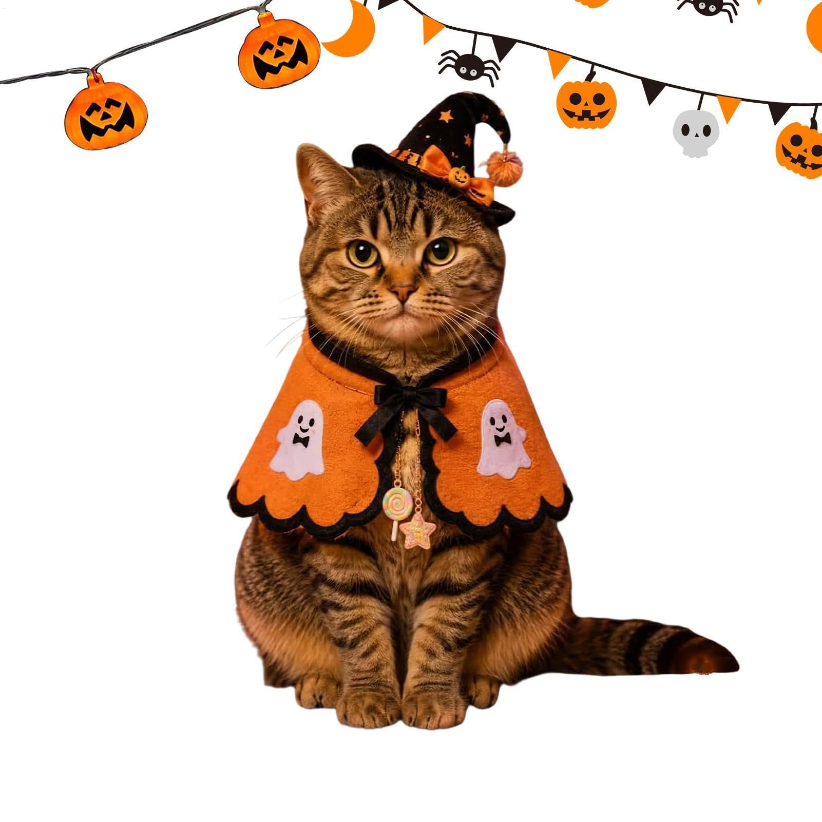 Disfraz de gato para Halloween con capa ajustable para gatitos en casa