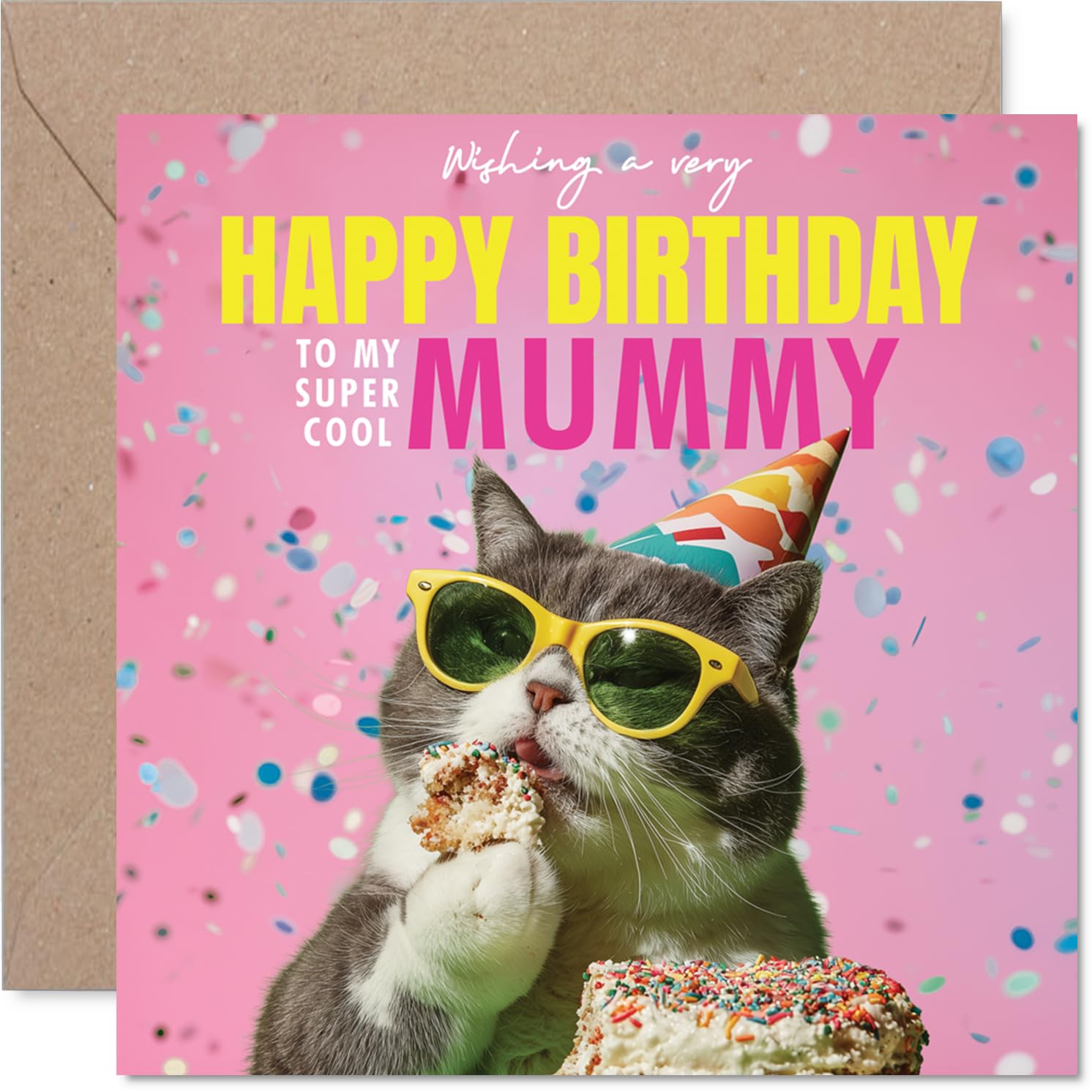 Mummy Birthday Card - Purr-fect Cake - Happy Birthday Card for Mummy from Son Daughter, 145mm funny cat Bday Greeting Cards