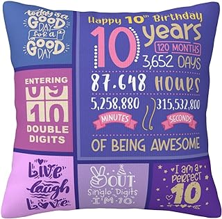 Skizbcw Gifts for 10 Year Old Girl - Gift for 10 Year Old Girl - 10th Birthday Decorations for Girl - 10 Year Old Girl Gift Ideas - 10 Year Old Girl Birthday Gifts Throw Pillow Covers 18 x 18 inch