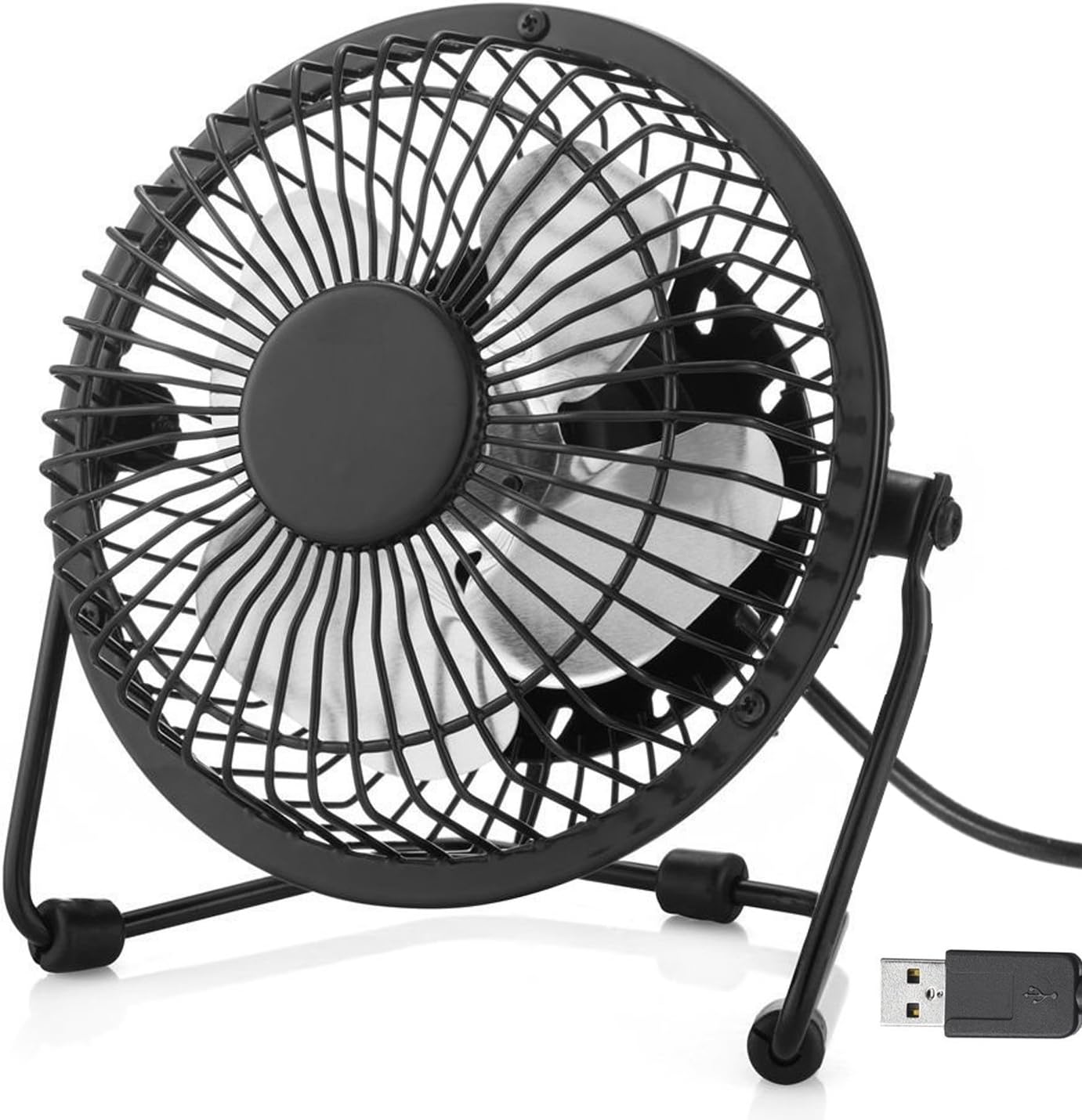 WoneNice Mini USB Fan, Portable Metal Desk Fan, Quiet and Cooling for Office Home School and Camping, 360 Rotation (Black)