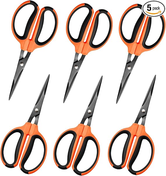 GROWNEER 6 Packs Trimming Scissors Teflon Coated Non Stick Blades Pruning Shears Gardening Hand Pruning Snips with Straight Stainless Steel Precision Blade