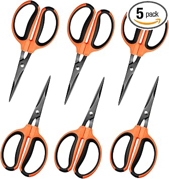 GROWNEER 6 Packs Trimming Scissors Teflon Coated Non Stick Blades Pruning Shears Gardening Hand Pruning Snips with Straight Stainless Steel Precision Blade