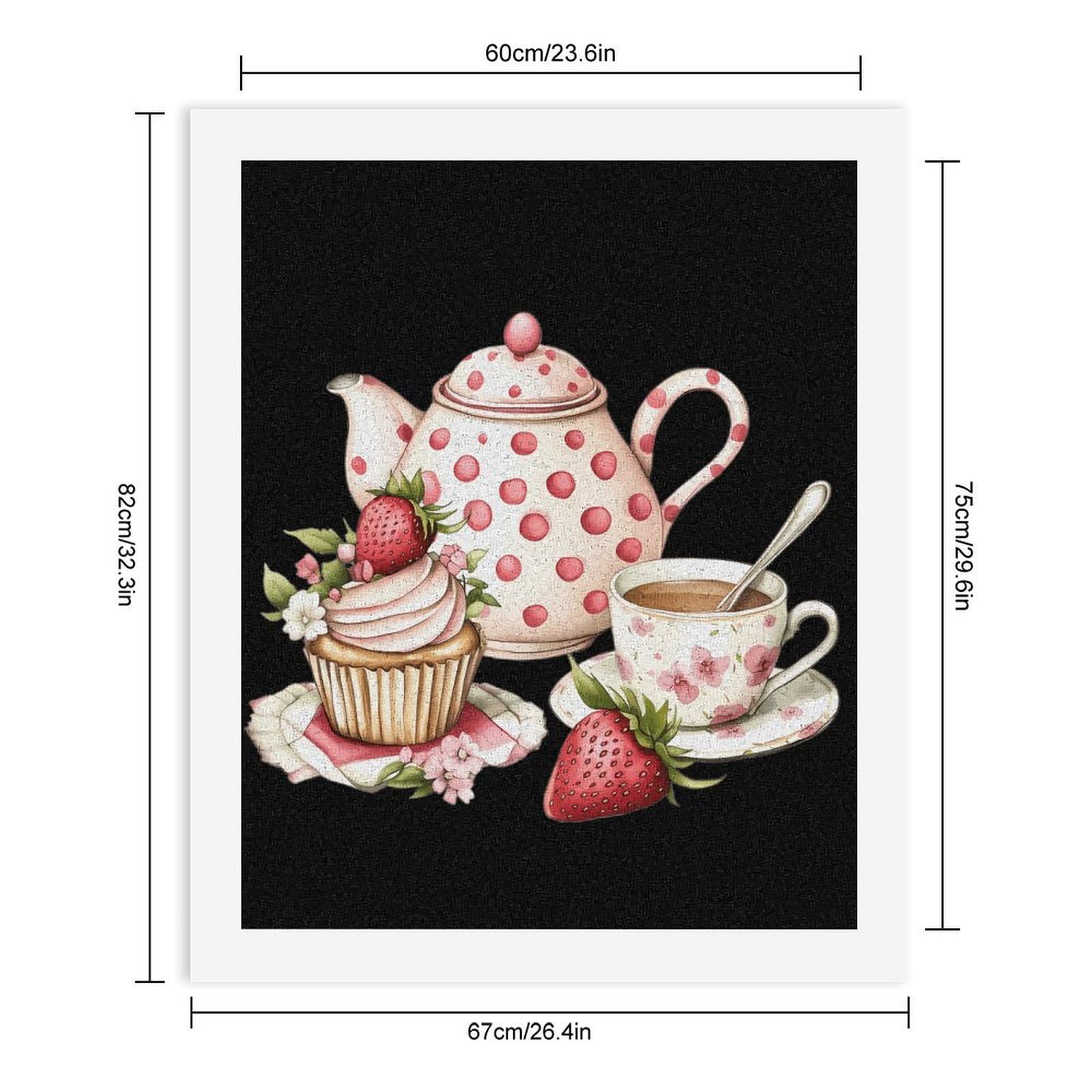 Nachmittag Teekanne Tasse Erdbeere Cupcake Lustiges Malen nach Zahlen Kit für Erwachsene Vertikal Baumwolle Digital Ölgemälde Wanddekoration Haus Geschenk 75x60cm