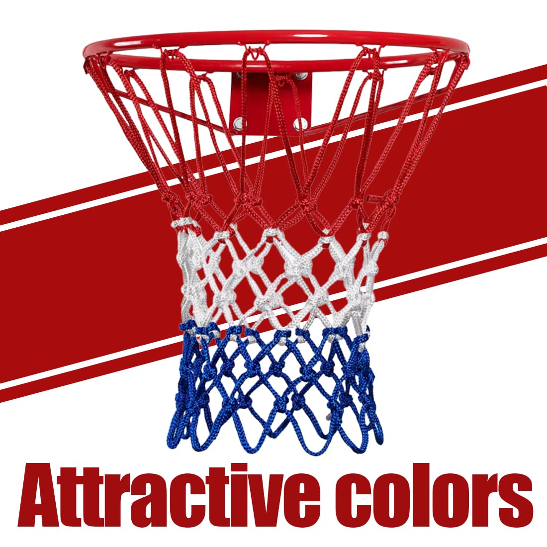 2 pezzi basket rimovibile, Ricambio rete 12 anelli, retino da basket in Poliestere resistente alle intemperie, Pallacanestro, per sport all'aperto e chiuso (12 anelli) (tricolore)