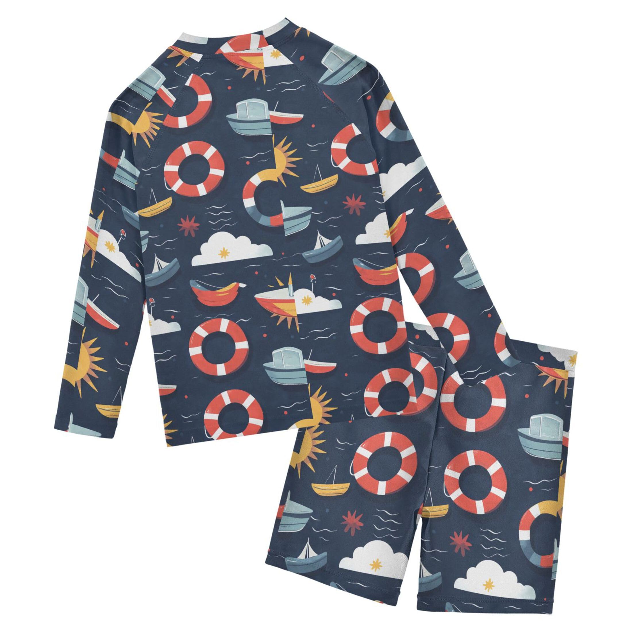 Beach Wave Sailboat Baby Boys' Toddler Long Sleeved Rashguard Swim Bathing Suit Set B0403823