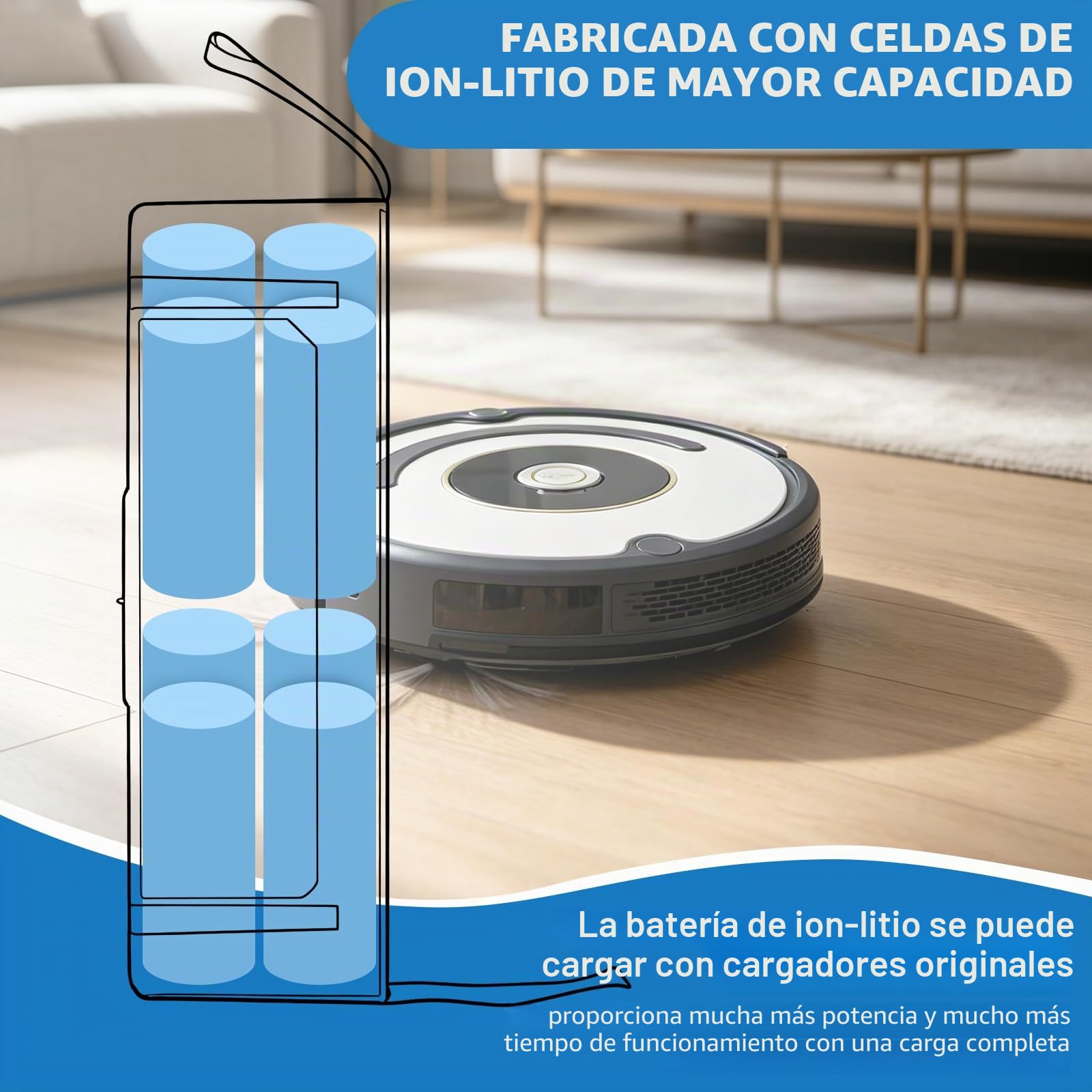 18V 6.5Ah Batería de Repuesto Li-Ion para Roomba 980