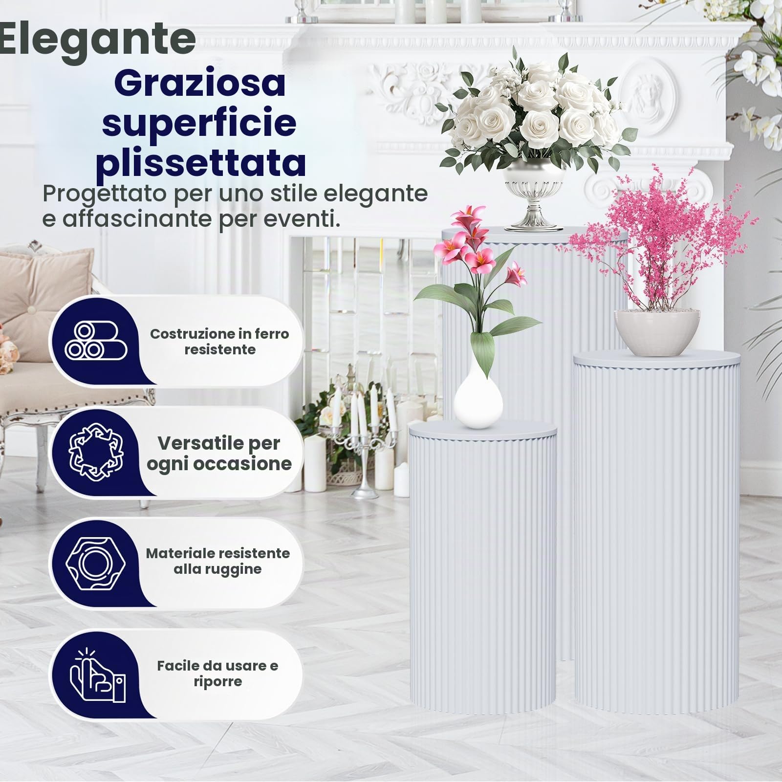 Cilindri per Allestimenti Feste in Metallo, Piedistalli per Allestimenti per Torta Cylindrico per Decorazioni da Matrimonio, Allestimenti Floreali, Vetrine per Negozi (5 pack)