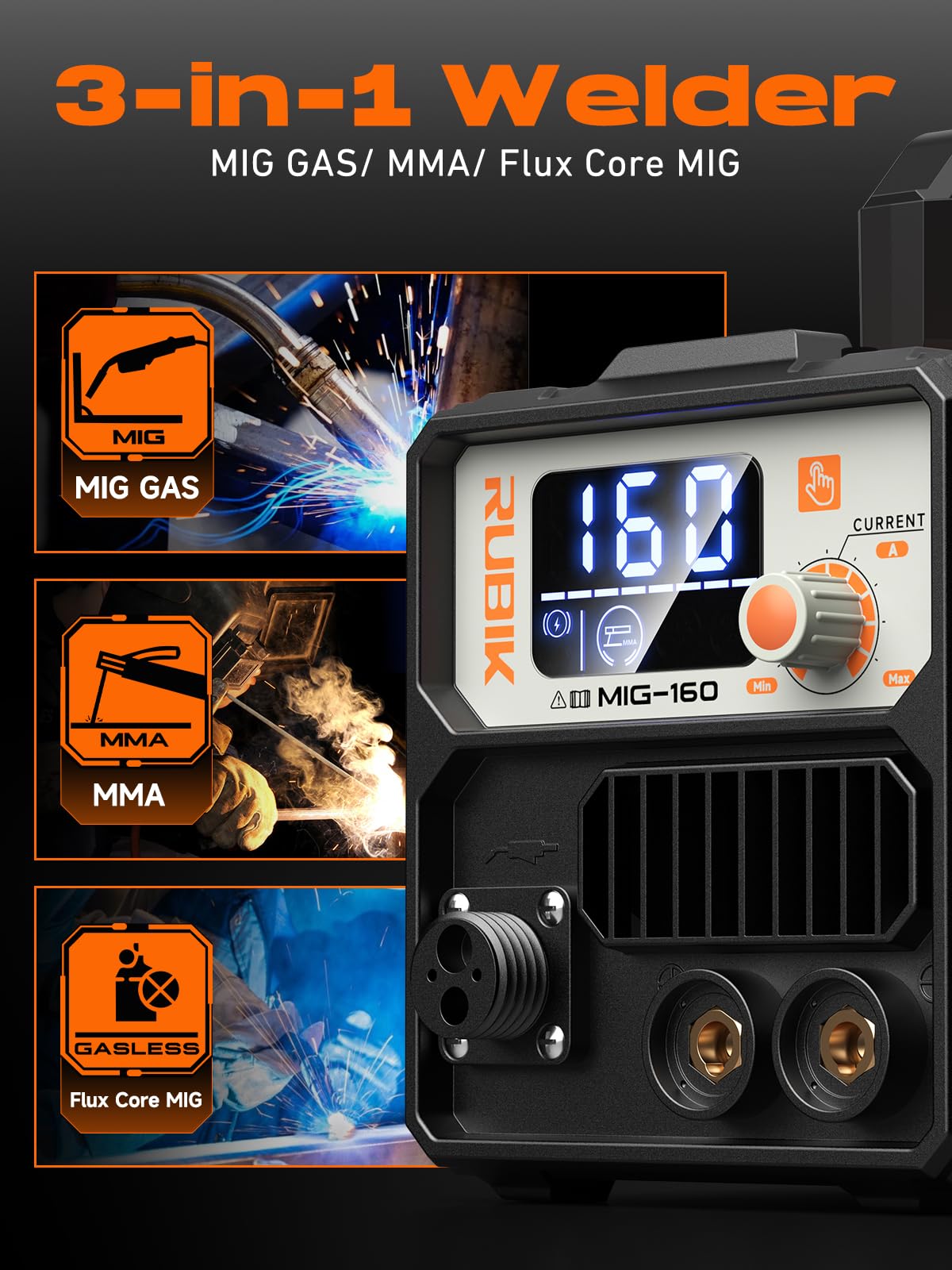 Spawarka MIG 160 A, spawarka 3 w 1, spawarka bezgazowa Flux MIG/Lift TIG/Stick MultiProcess MIG, spawarka 110 V, sterowanie synergiczne inwerterem IGBT, idealny sprzęt do spawania mig dla spawaczy