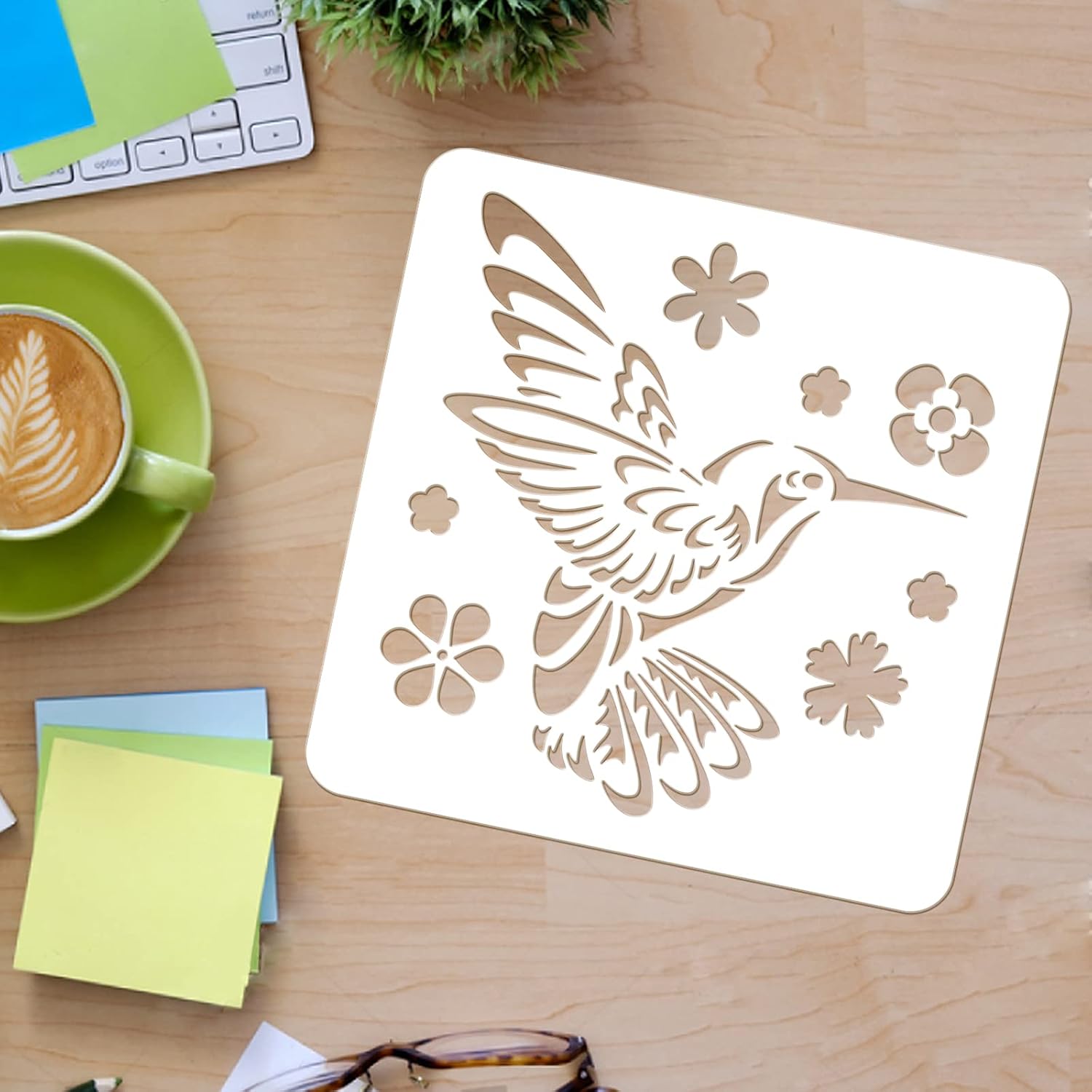 FINGERINSPIRE Hummingbird Stencil Decoration Template 30x30cm Plastic Bird Flower Drawing Painting Stencil Square Reusable Stencils for Create DIY Hummingbird Crafts and Decor - Image 4