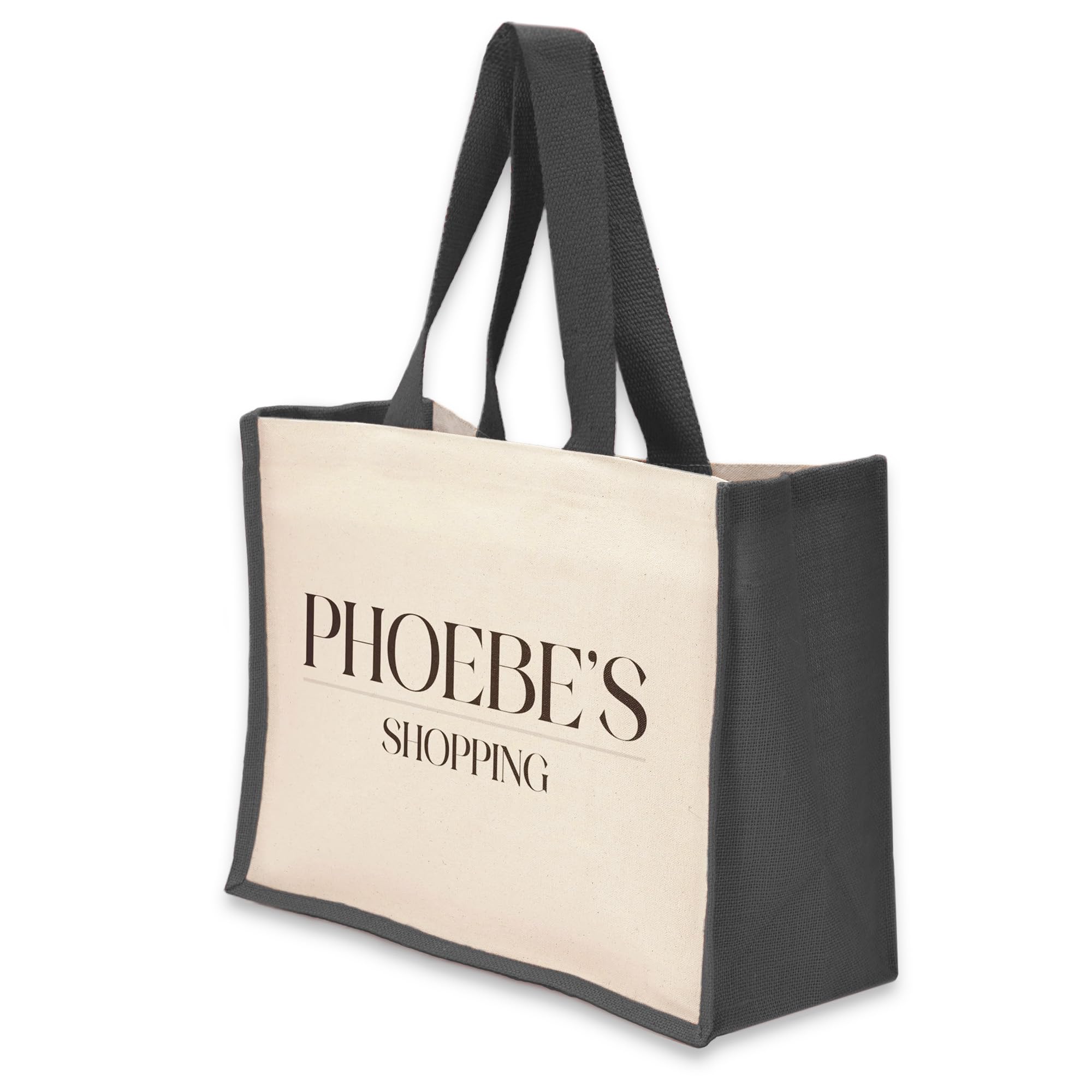 A1 Graphics Ltd Personalised Tote Bag Custom Large Jute Shopping Bag With Custom Name & Text (Black)