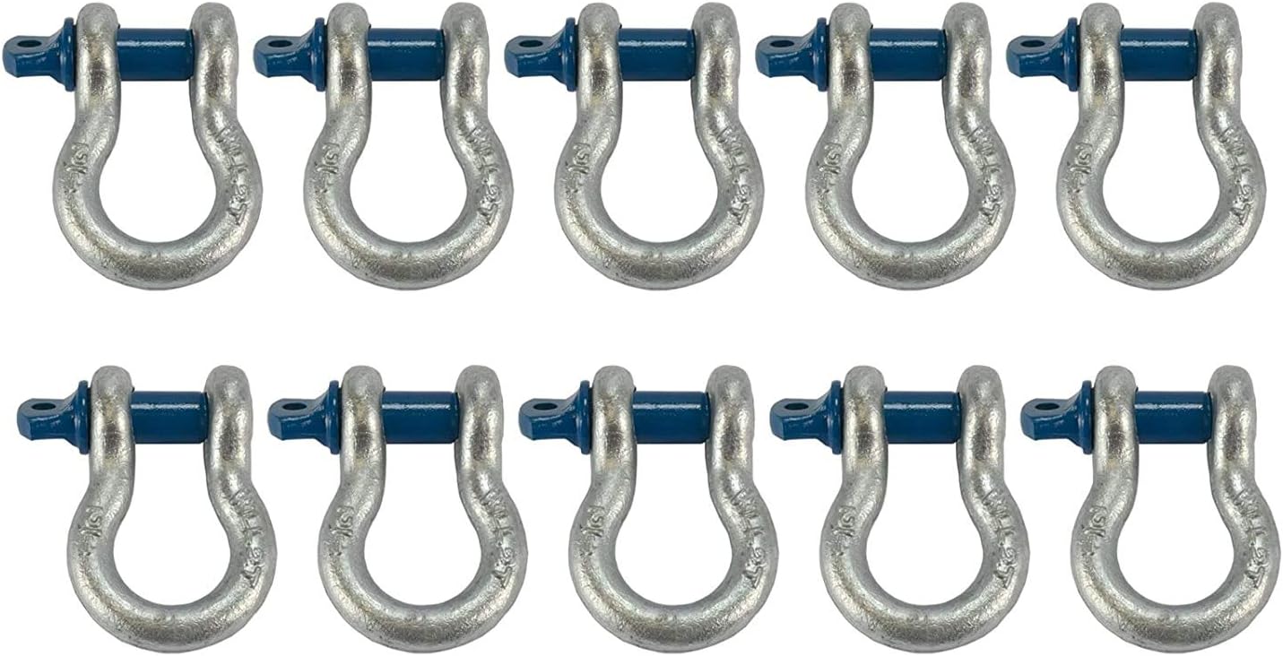 TEMCo 1/2" x 2 Ton D Ring Bow Shackle with Screw Pin Clevis (Rigging/Towing/Off Road) 10 Lot
