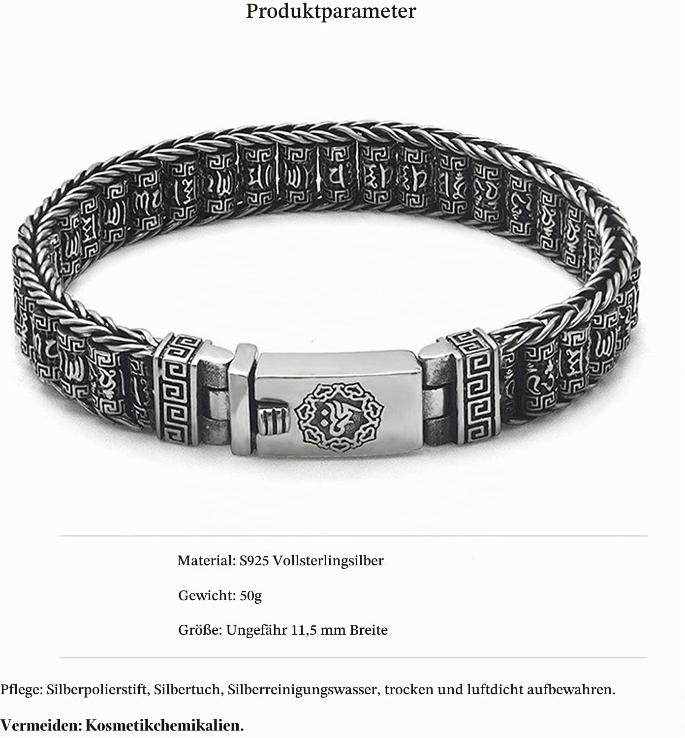 LYGXWJFC 925 Silber Armband Herren Retro Weben Buddhistisches Vajra Armband Personalisierter Schmuck Für Männer Armband Für Männer Junge Vater (Größe: 22 cm/8,66IN)