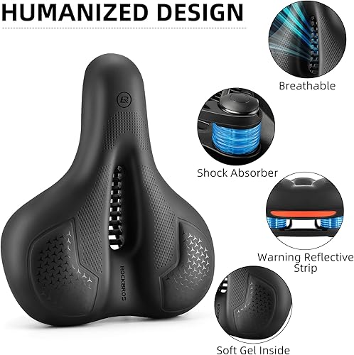 Miniatura 2 de ROCKBROS Asiento de bicicleta para hombres y mujeres, cómodo asiento de bicicleta de gel ancho, transpirable, impermeable, acolchado, compatible con