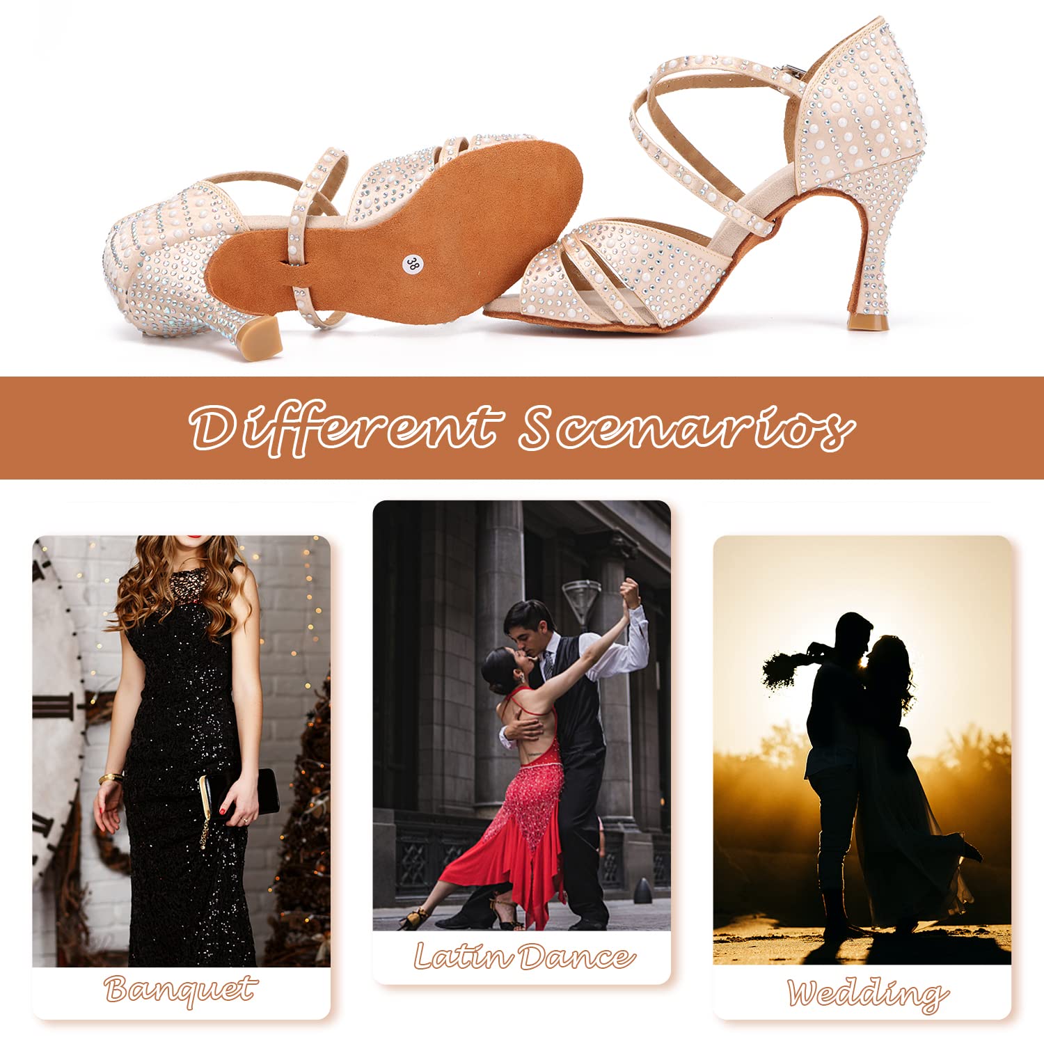 Womens Professional Latin Dance Shoes Open Toe Salsa Bachata Dance Shoes Glitter Strass Salsa Latin Dancing Heels