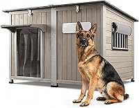 Ketive 55" XL Wooden Dog House Outdoor for Large Breeds - Weatherproof Asphalt Roof, Iron Frame, Removable Floor, Vents