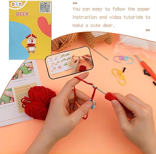 Miniatura 3 de ECHCOSAY Kit de ganchillo para principiantes, kit completo de ganchillo con tutoriales en video paso a paso, kits de inicio de ganchillo regalo de