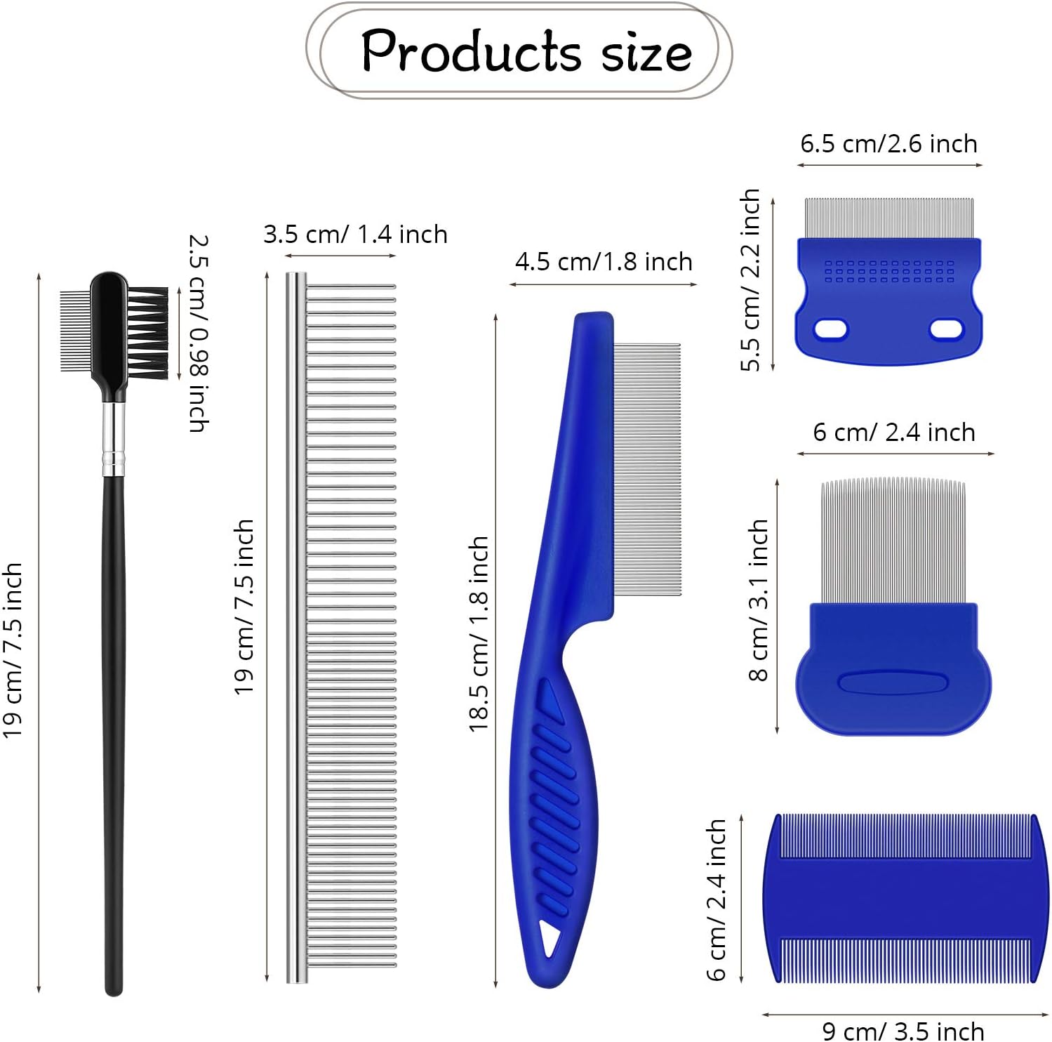 Frienda 7 Pieces Tear Stain Remover Comb Double-Sided Dog Eye Comb Brush Dog Flea Combs Double Head Grooming Comb Multipurpose Tool for Pet Cat Dogs Removing Crust and Mucus