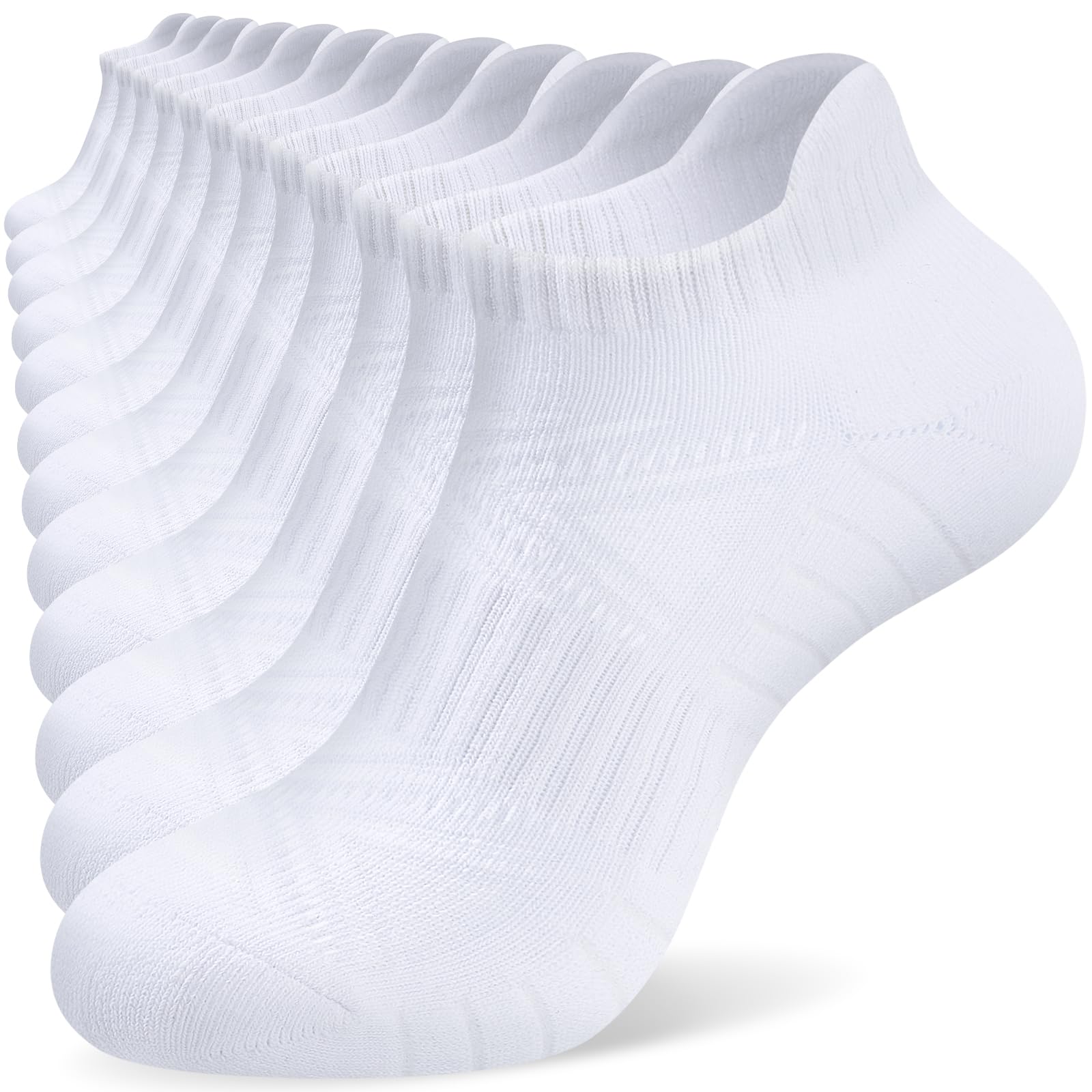Trainer Socks for Men Women, Anti-Blister Cushioned Ankle Running, Breathable Cotton Sports, 6 Pairs White Black-image-38