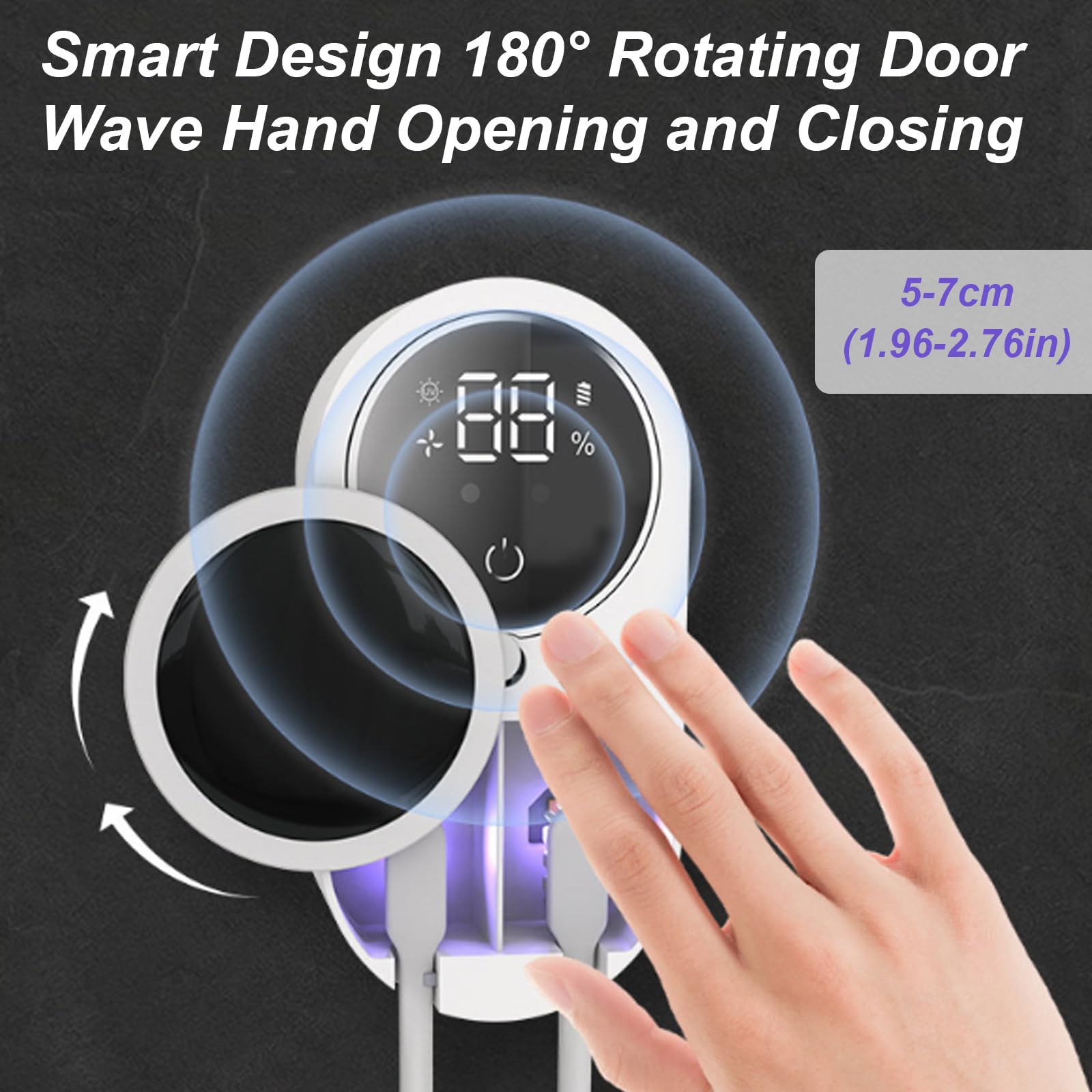 Porte-Brosses à Dents Stérilisateur UV avec Capteur Automatique, Affichage LED, Désinfection 99,9% & Séchage à l'Air, Rechargeable Murale pour 2 Brosses à Dents