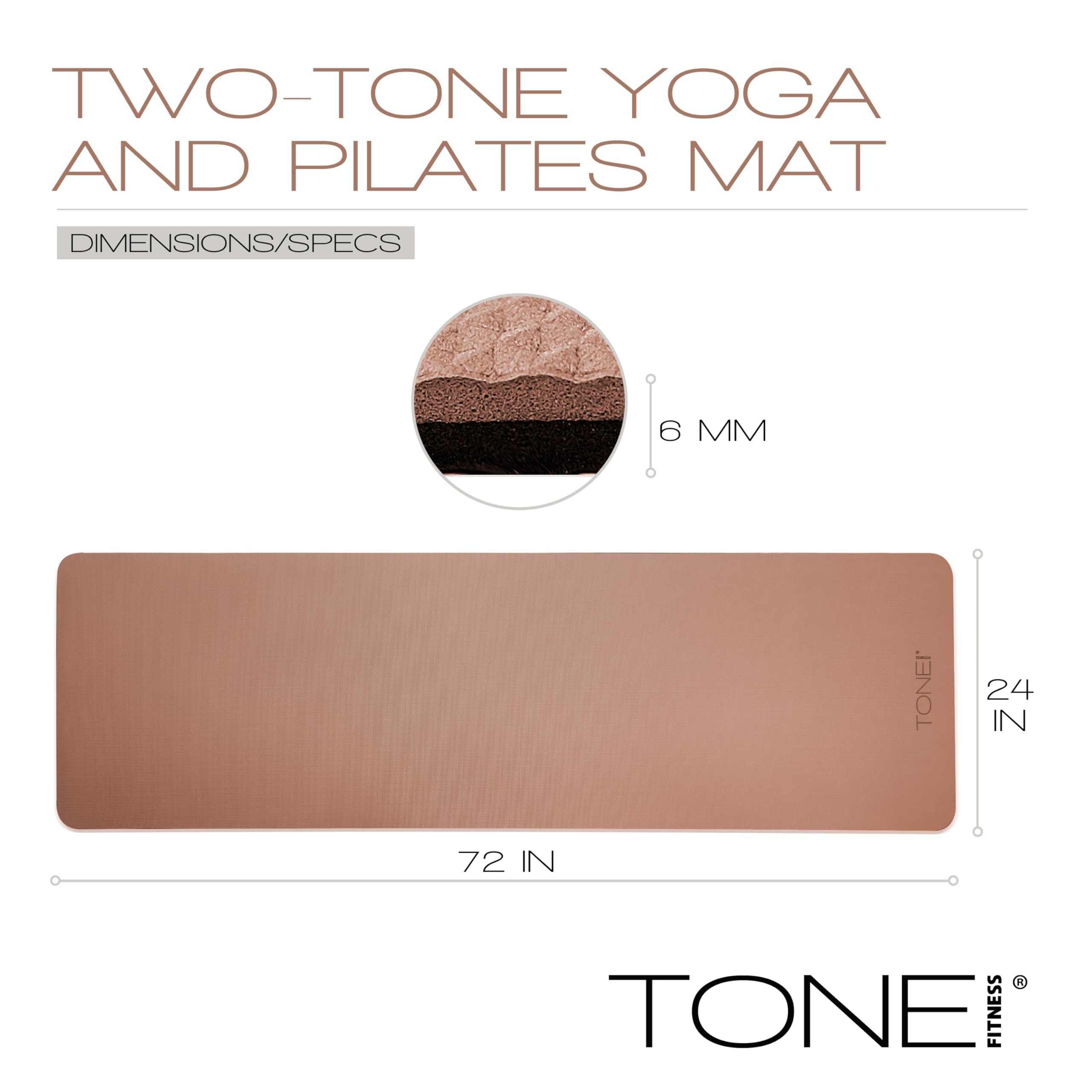 TONE Fitness Tappetino da yoga spesso 1/4" tappetino da allenamento antiscivolo e pilates per esercizi a casa con tracolla | Molteplici opzioni
