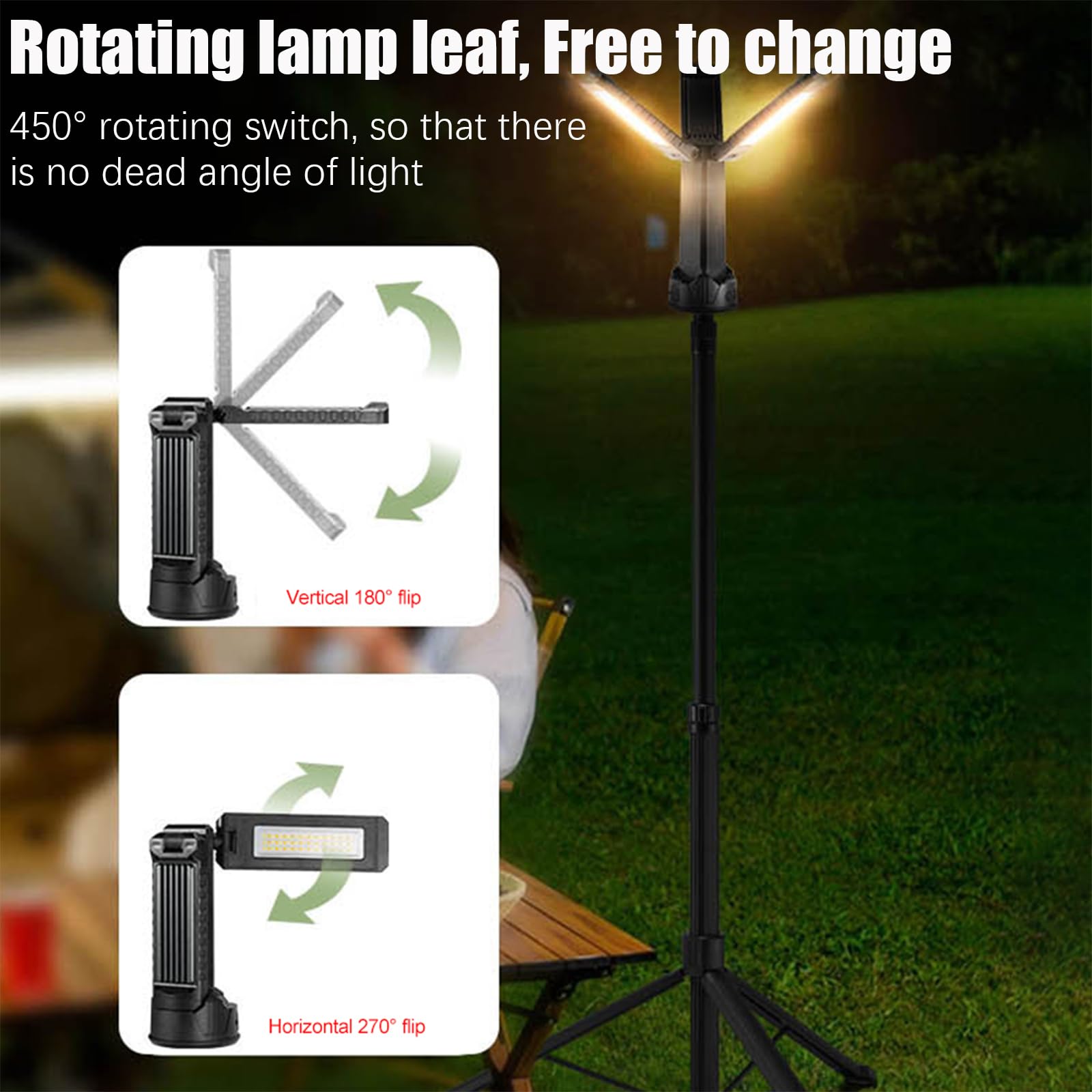 Przenośna lampa robocza LED z regulowanym stojakiem, konstrukcja z trzema ostrzami, bateria 9000 mAh, idealna na kemping i sytuacje awaryjne, świetne światło robocze