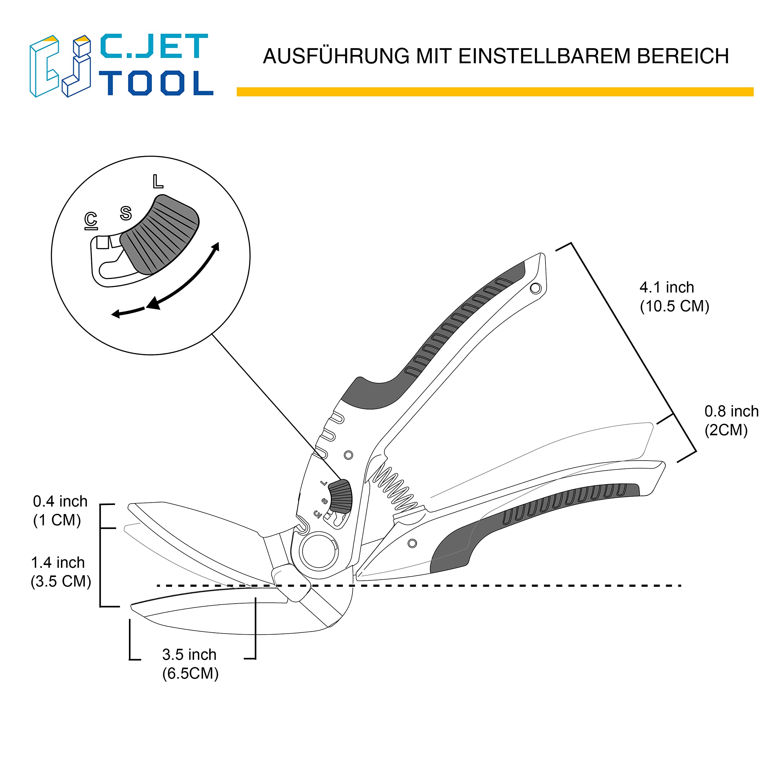 C.JET TOOL Teppichschere, Hochleistungsschere, Länge 25 cm Industrieschere, Mehrzweckschere für Teppich, Pappe, Leder, Beschneiden, Gartenarbeit, professioneller weicher Griff aus Edelstahl (Orange)