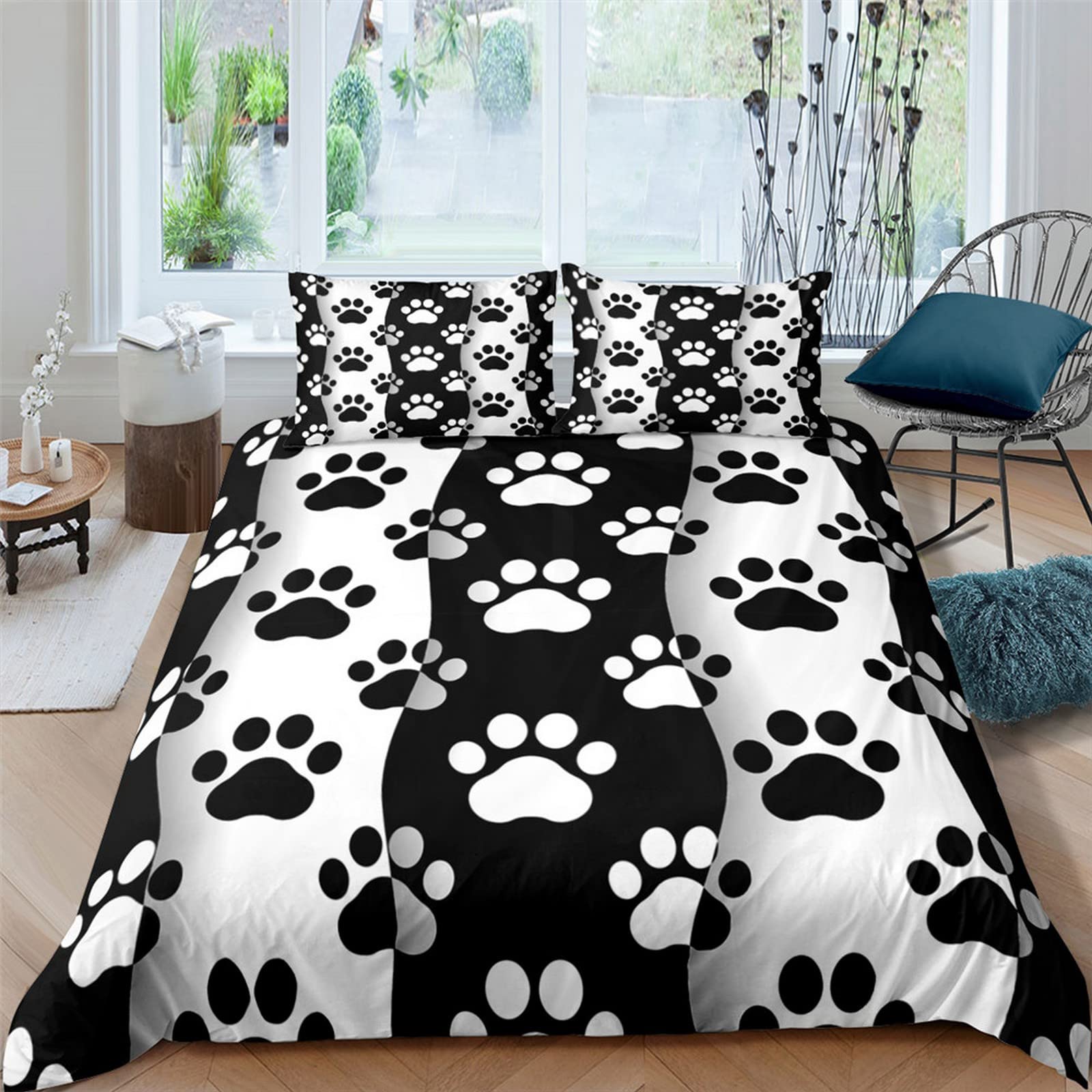 Ropa De Cama Infantil Estampado De Palma De Cachorro Animal De Dibujos Animados 200X200 Cm 3D Imprimiendo Funda Nórdica Y 2 Fundas De Almohada De Anti-Humedad, Anti-Ácaro, Suave Y Cómodo Antialérgico