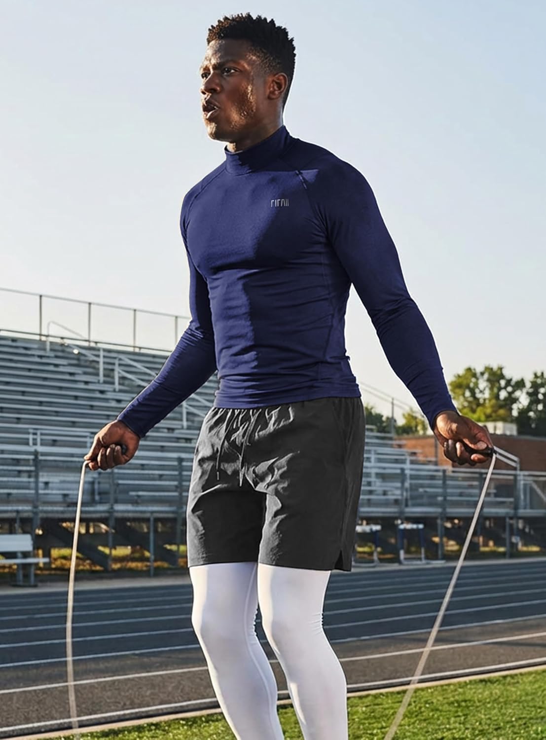 Men's Long Sleeve Compression Shirts Mock Neck Workout T-Shirt Athletic Gym Undershirt Base Layer