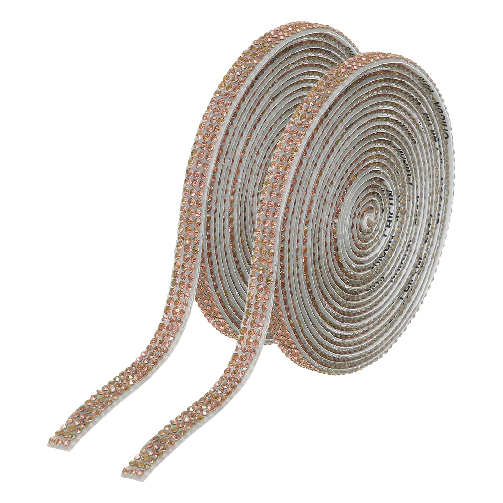 sourcing map 2Pcs Rhinestone Ribbon Self Adhesive Crystal Rhinestone Strips 0.66cm x 3 Yard Bling Rhinestone Ribbon Roll 3 Rows for DIY Crafts Wedding Clothing Nails Decoration, Champagne
