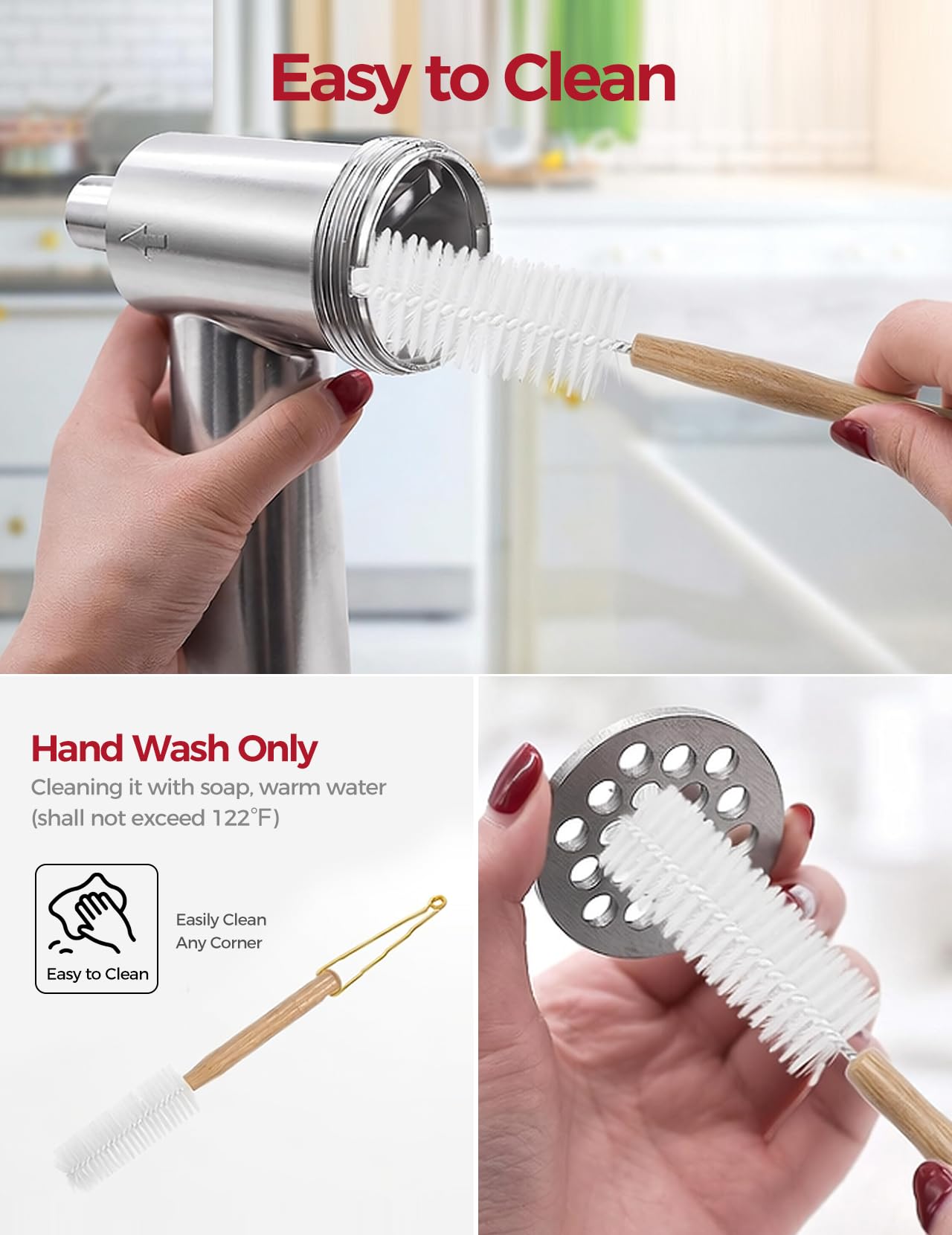 Nasadka do Mielenia Mięsa do KitchenAid Robota Kuchennego | Nasadka do Mielenia Mięsa ze Stali Nierdzewnej Zawiera Nadziewarkę do Kiełbas, Szczotkę do Czyszczenia