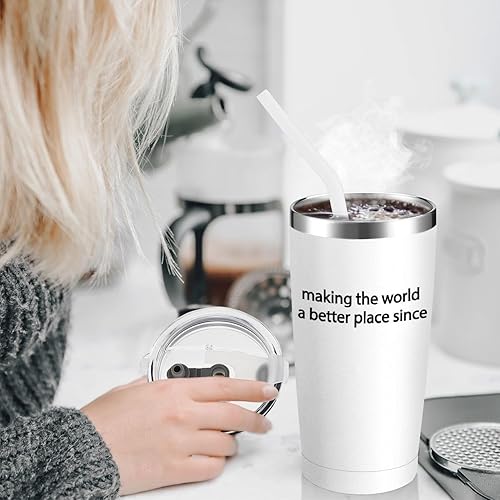 Miniatura 3 de BdayPtion Vaso blanco de 20 onzas con texto "Making The World A Better Place Since 20oz", regalos para mujeres, hombres, familiares o amigos