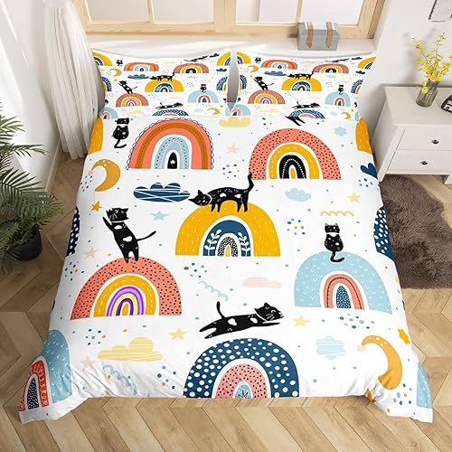 Erosebridal Juego de ropa de cama tamaño individual para niños y niñas, funda de edredón colorida con estampado de estrellas y luna, funda de