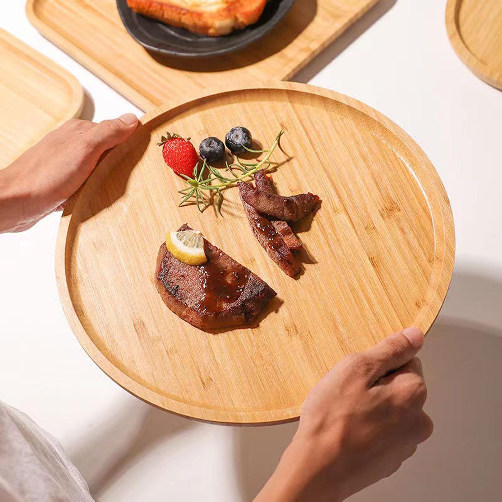 HUHJYUGE Bandeja de Servir Rectangular, Bandeja de Servir Bambu, Bandejas para Servir Comida, Bandeja de Servir Redonda, para Bocadillos, Pan, Fruta, Café, Leche (Rectangular/40x30cm)