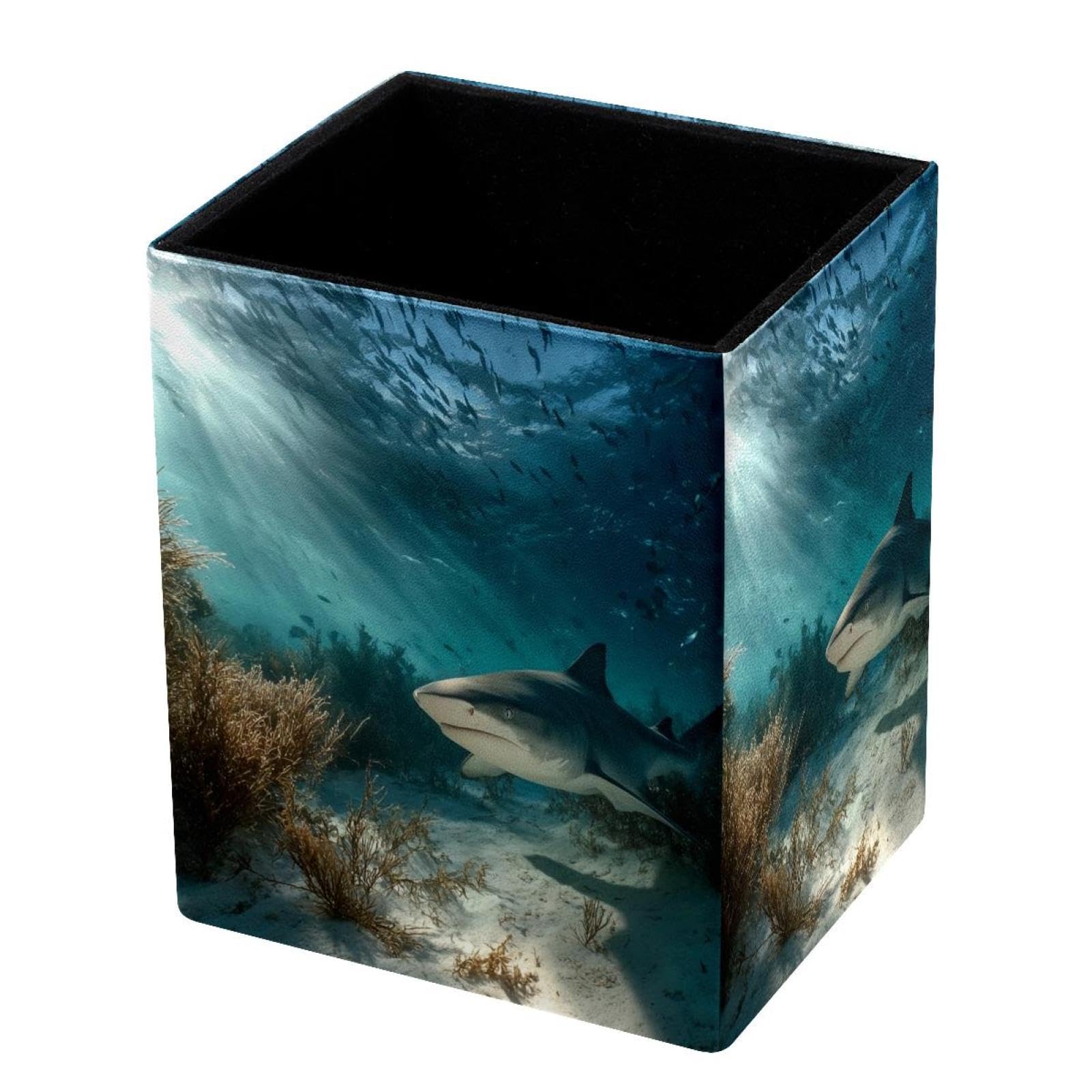 VAPOKF Pencil Holders for Desk, Shark Printed Pen Holders Pen Pot Makeup Brushes Storage Desktop Stationery Supplies Organiser for Home Office
