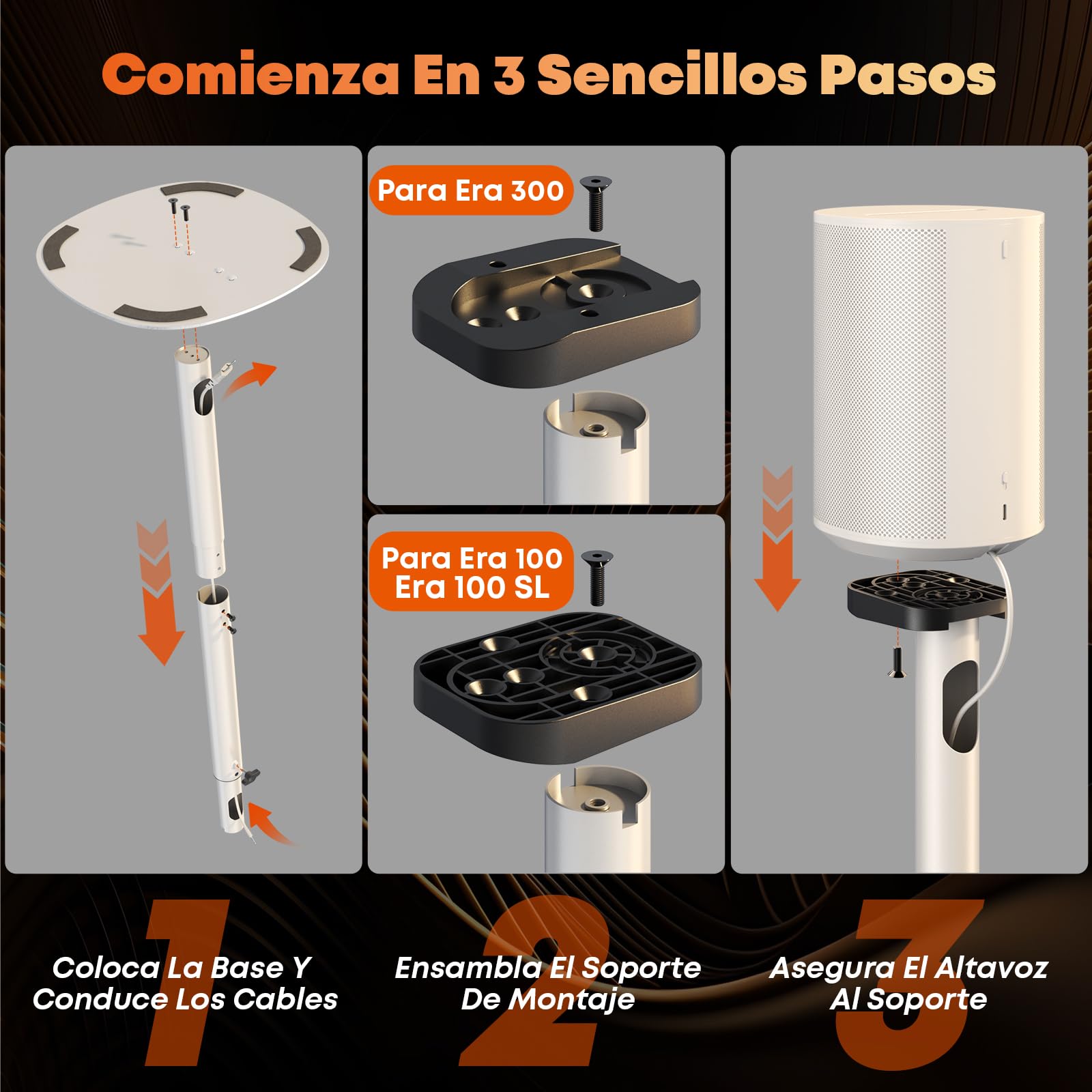 Soportes para Altavoces Sonos Era 100 SL, Era 100 y Era 300 – Altura Ajustable 74–99 cm, Base Dual-Mount, 5 kg, 1 Par, Blanco