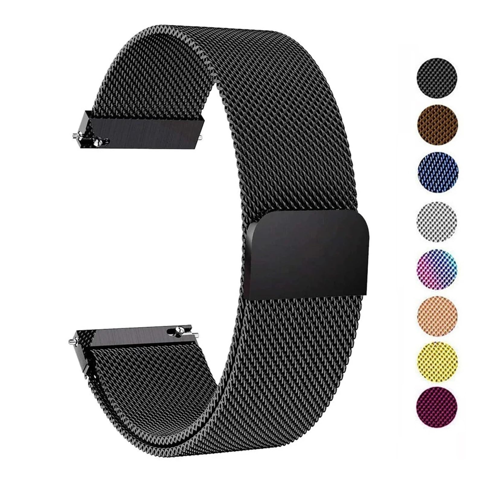 Bracelet milanais magnétique en métal 20 mm 22 mm à dégagement rapide pour Samsung Galaxy Watch 7 6 5 4 40 mm 44 mm Classic Active 2 GT (noir, 22 mm)