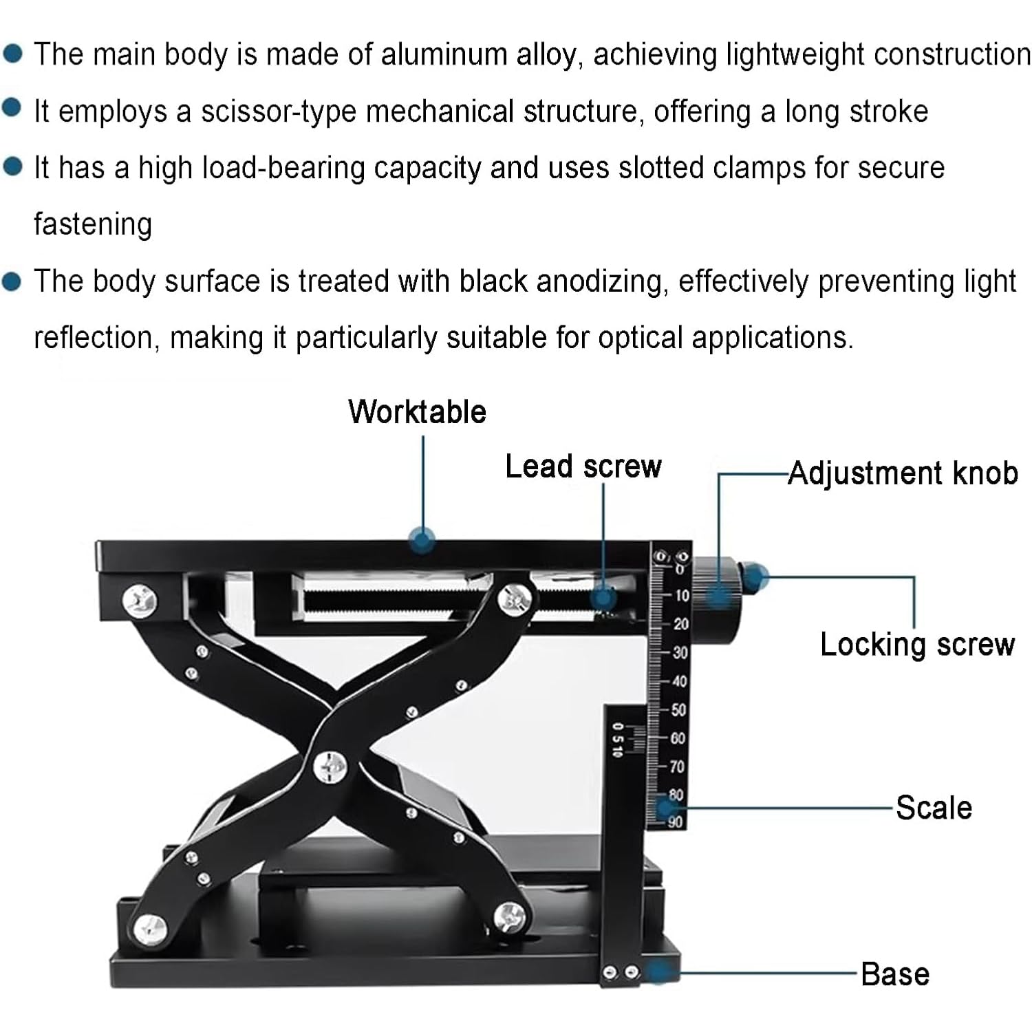 Labor-Scherenhubständer, Manueller Z-Achsen-Schiebetisch Mit Klarem Maßstabslineal, 120-mm-Hub-Hebeplattform, 210 * 150-mm-Tisch, Für Optische Instrumente Und Vorrichtungen