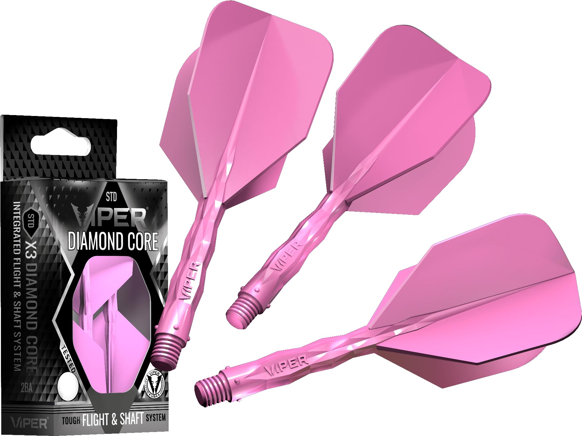 Viper Diamond Core Integrated Dart Flight & Shaft System - Precision Darting Accessory with Tough Polymers for Enhanced Performance, Set of 3, InBetween Shaft, Standard No6 Flight, Neon Pink