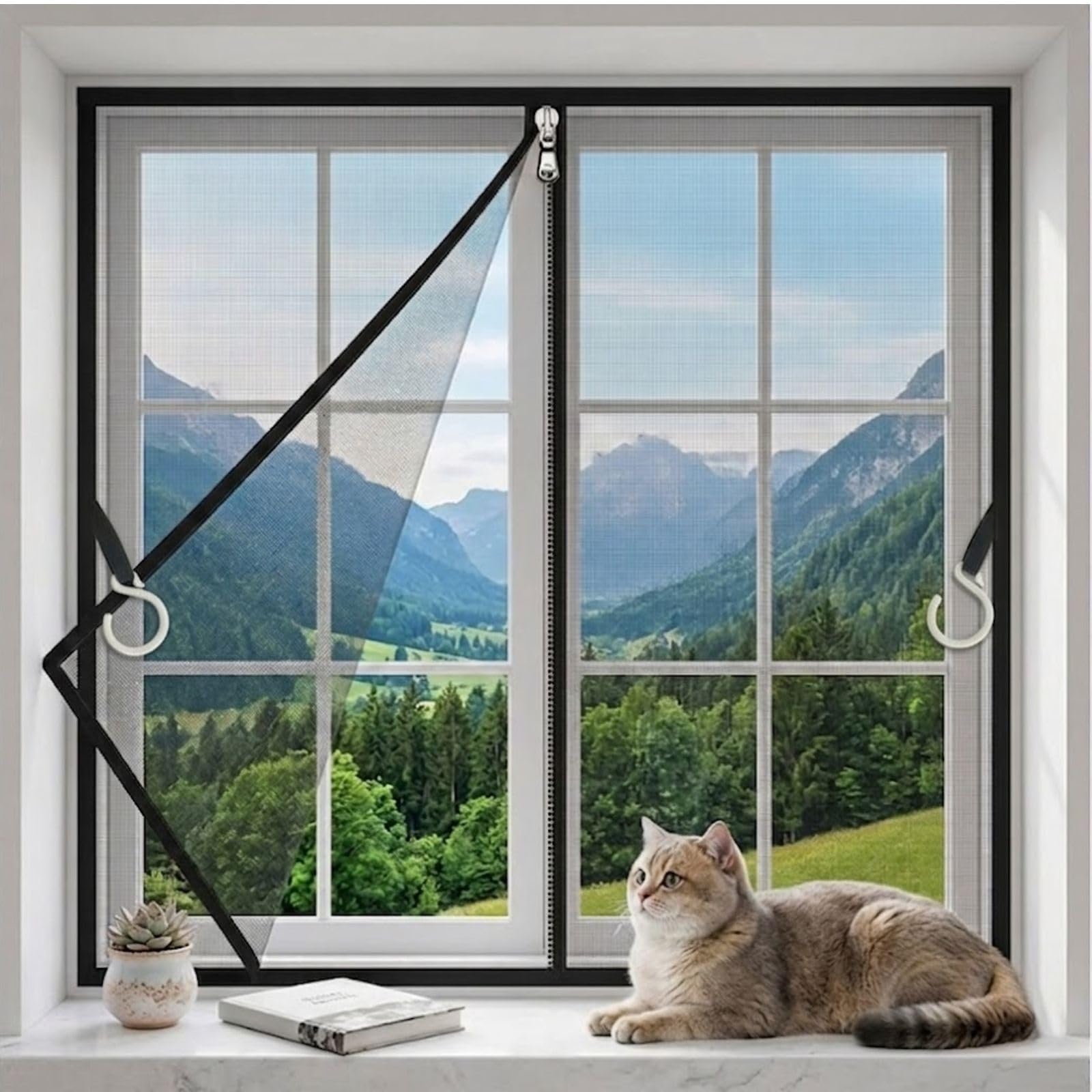 Figpmwld Black Adjustable Window Screen Self-Adhesive Mosquito Mesh Reinforced Zipper Multicolor Sizes(,90X130cm)