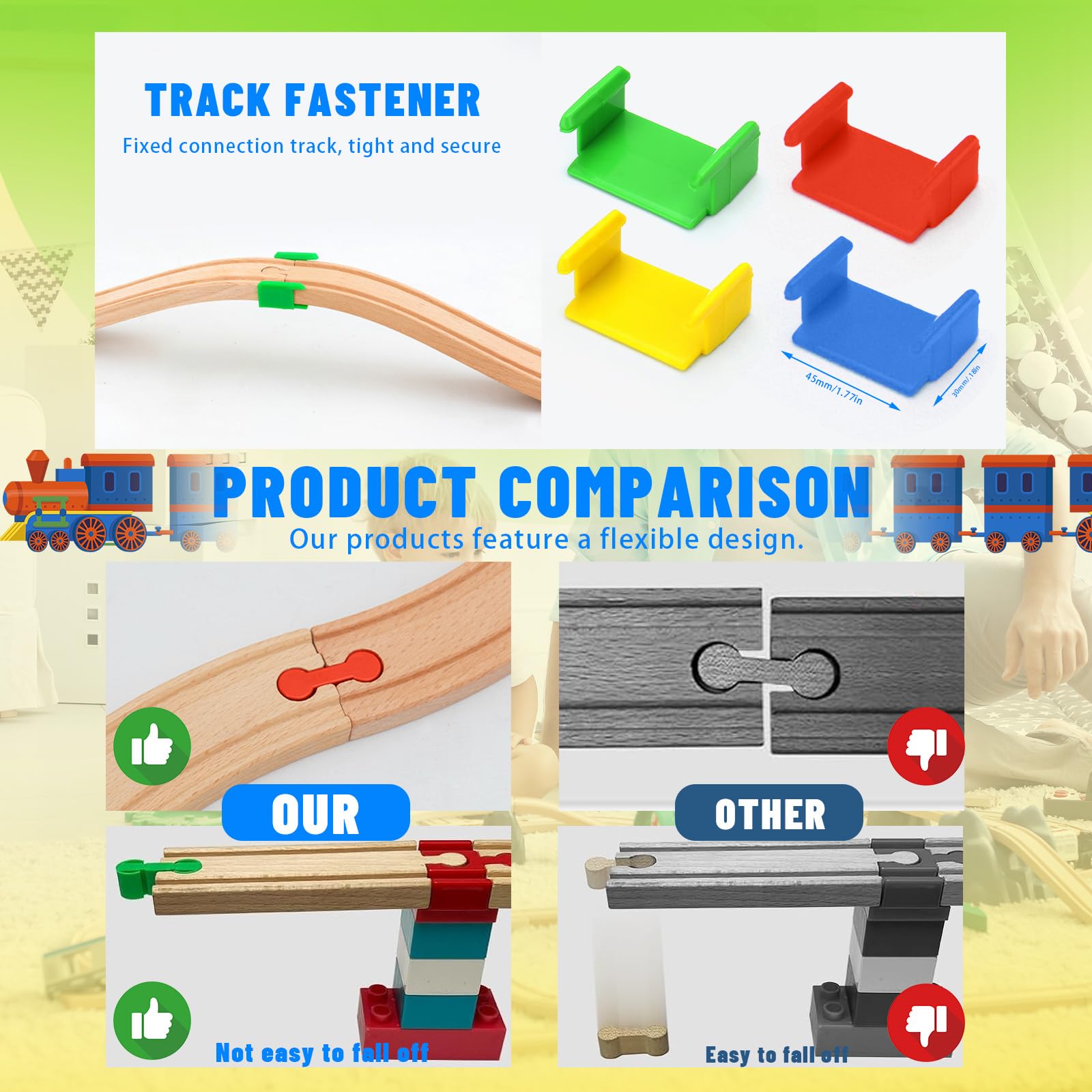 Vylyciy 28-tlg. Holzeisenbahn-Adapter-Set - Kreative Schienenverbinder Für Kinderzimmer-Bahnwelten