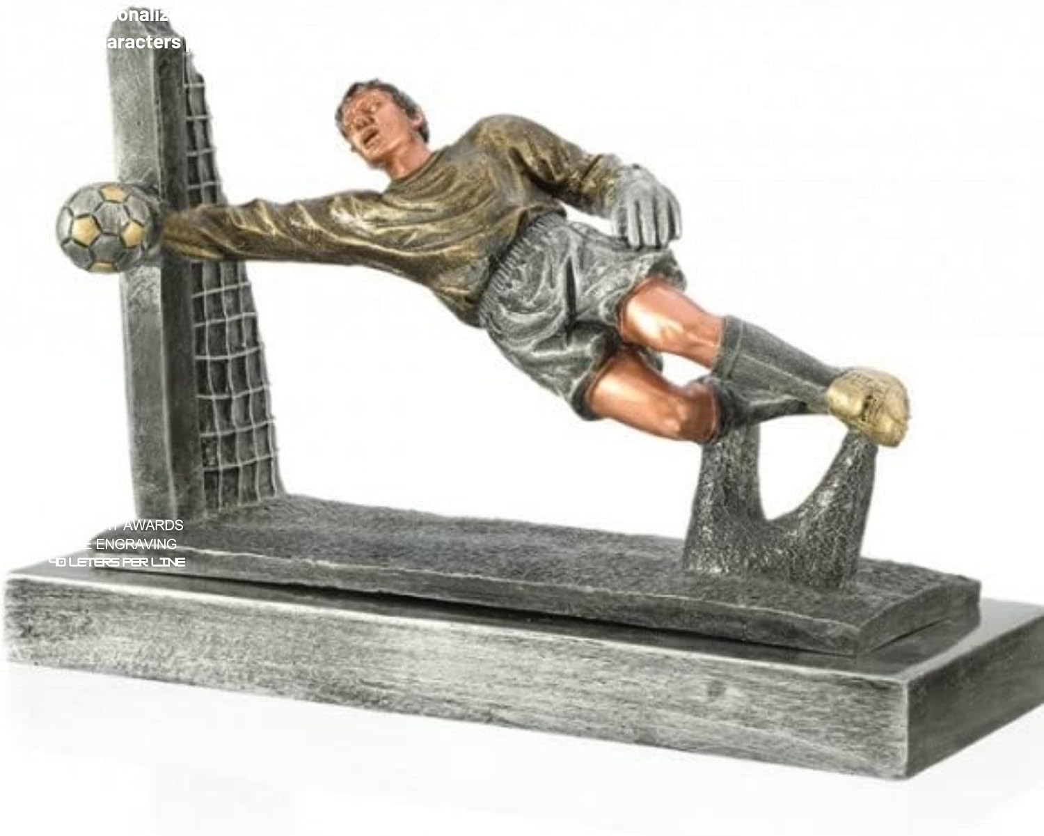 Soccer Goalie Trophy – Premium Hand Painted Resin Award with Custom Engraved Plate, Goalkeeper Action Design Recognition Prize for Tournaments Leagues and School Competitions