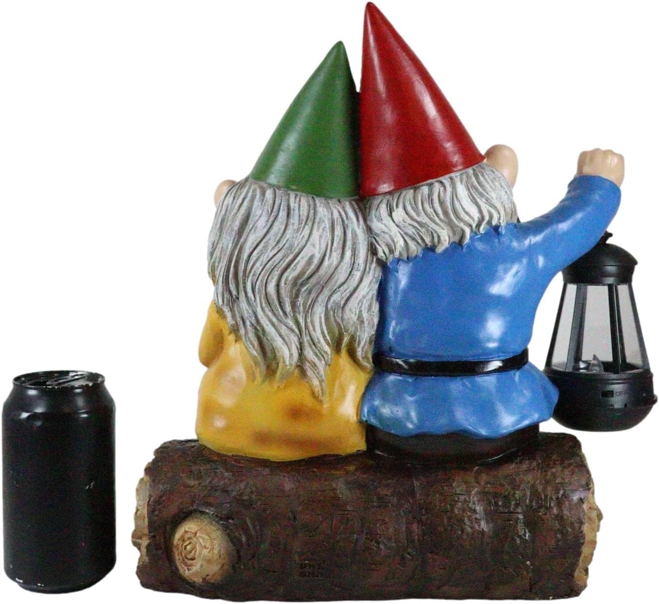 Ebros Large Grow Old with Me Mr and Mrs Gnome On Tree Log Holding Out Solar LED Lantern Light Statue 13.5" Tall for Patio Garden Lawn Home Decor Whimsical Gnomes Figurine