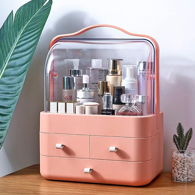 LZDMY Makeup Organiser Storage Drawers,Cosmetic Organisers Acrylic, Skincare Organiser for Dresser & Bathroom, Dust-Proof Waterproof (Pink)