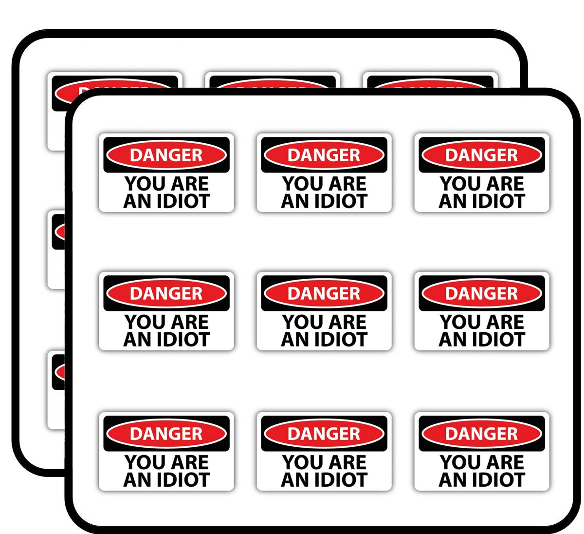 Danger You are an Idiot Sign Warning 2" 18 Pack Sticker for Scrapbooking Waterproof Vinyl Stickers for Water Bottle, Laptop & Phone Case