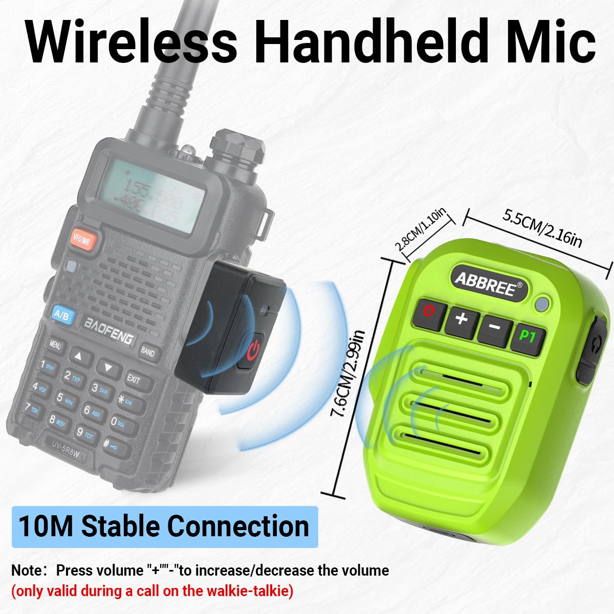 ABBREE Ham Radio - Altoparlante portatile senza fili, microfono a 2 pin compatibile con Baofeng 5RM UV-5R, BF-F8HP PRO, GM21, K5PLUS, GM-15Pro, UV-5G Plus AR-152 Quansheng UV-K5 8 Walkie Talkie (verde
