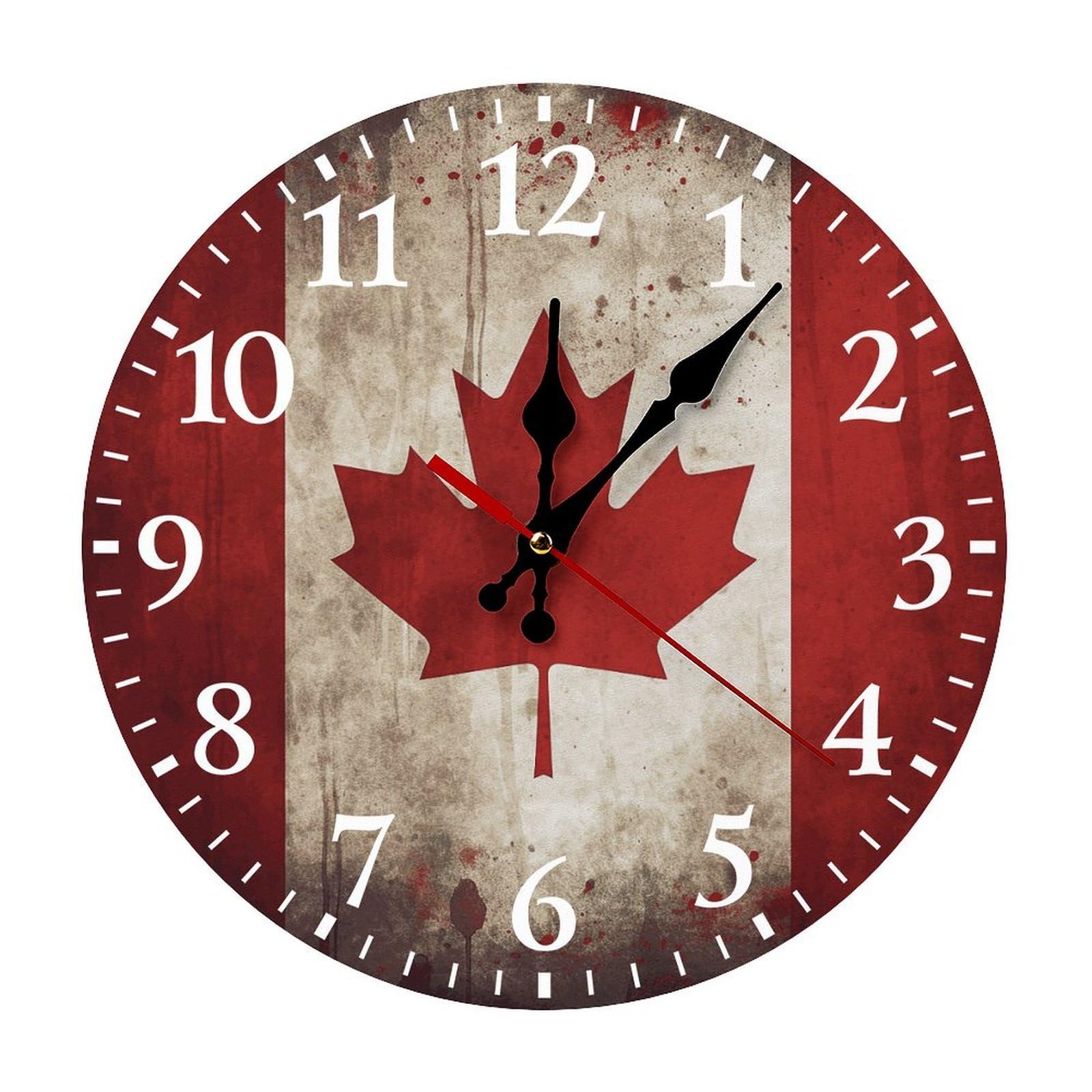 Horloge silencieuse à piles motif drapeau Canada pour bureau
