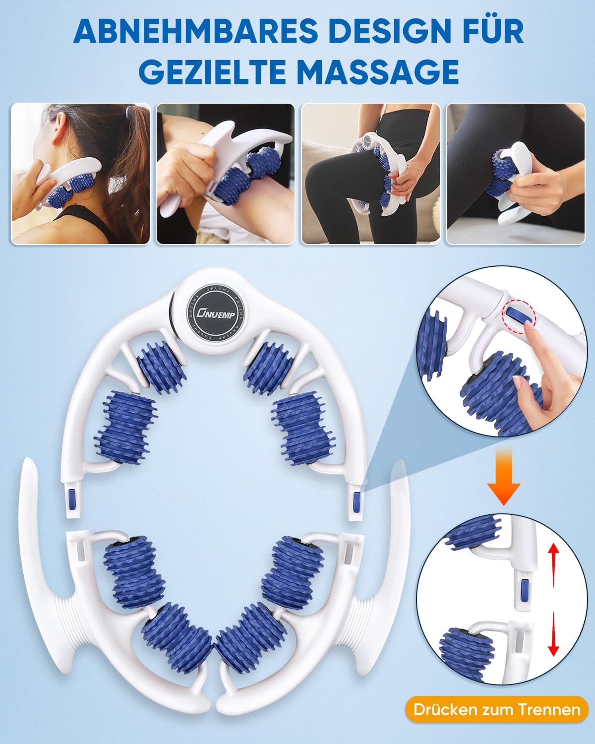Neu Beine Roller Cellulite MassagegeräT, 14 Rolle Anti Cellulite Oberschenkel, 360° Massageroller Beine Mit Griff, Bein Massage Faszienrolle für Lipödem, Lymphdrainage, Circular Leg Clamp Massage